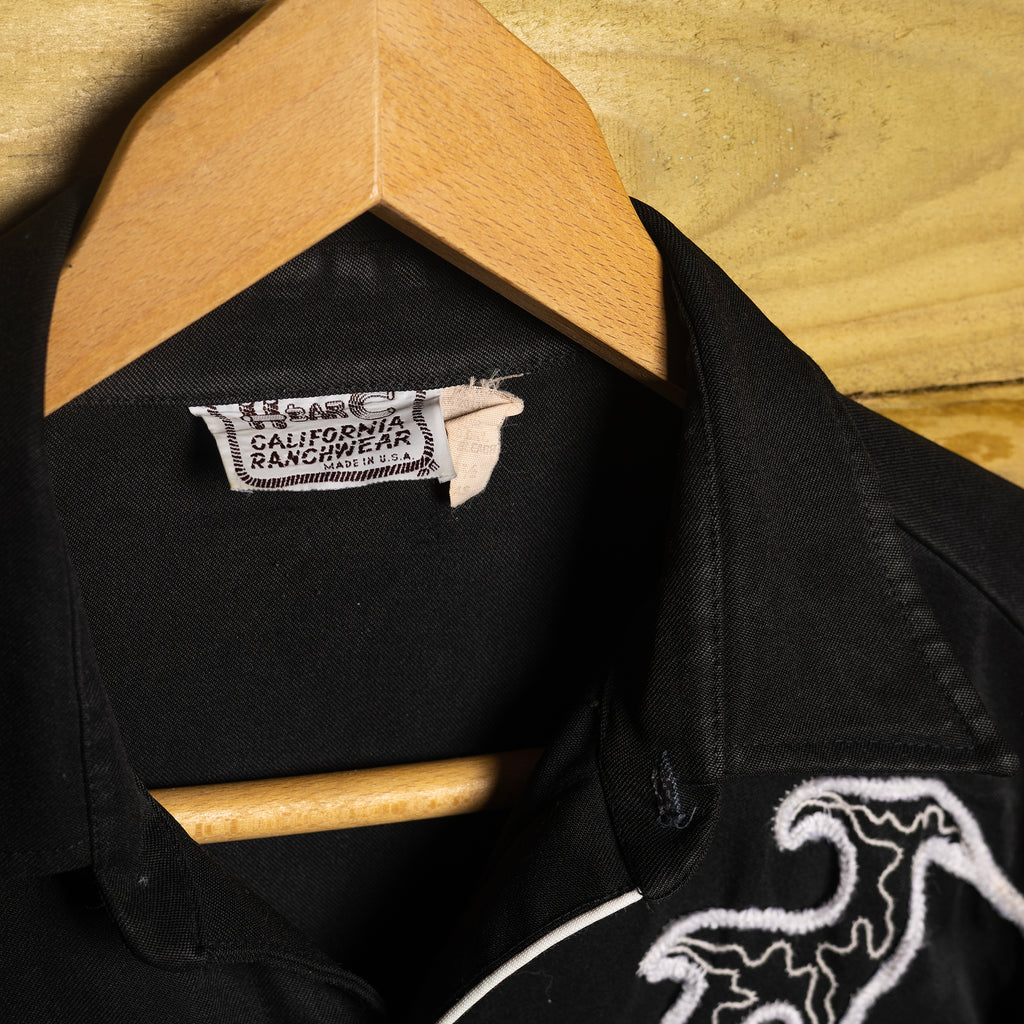 Vintage H Bar C California Ranchwear Embroidered Black Western Shirt - Pearl Snaps - Size L
