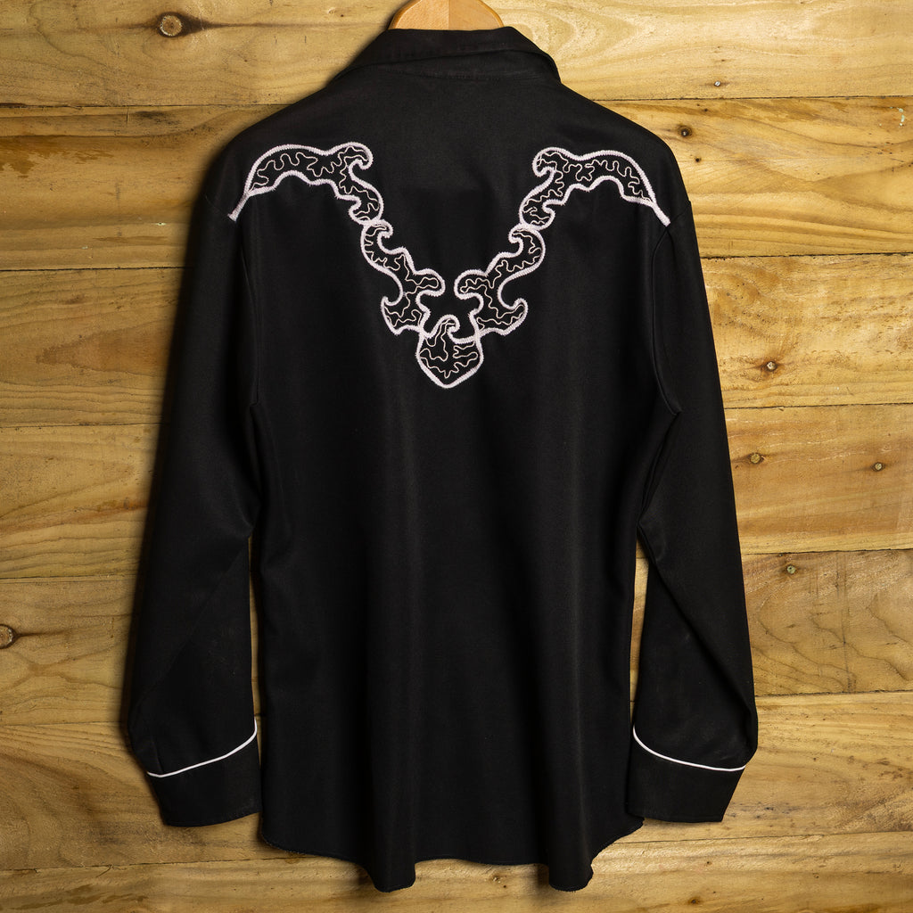 Vintage H Bar C California Ranchwear Embroidered Black Western Shirt - Pearl Snaps - Size L