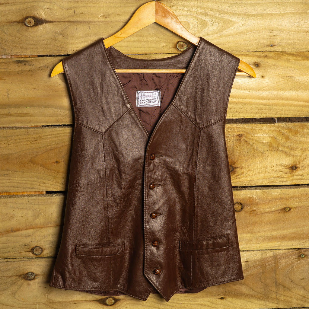Vintage H Bar C California Ranchwear Brown Leather Waistcoat | Size S