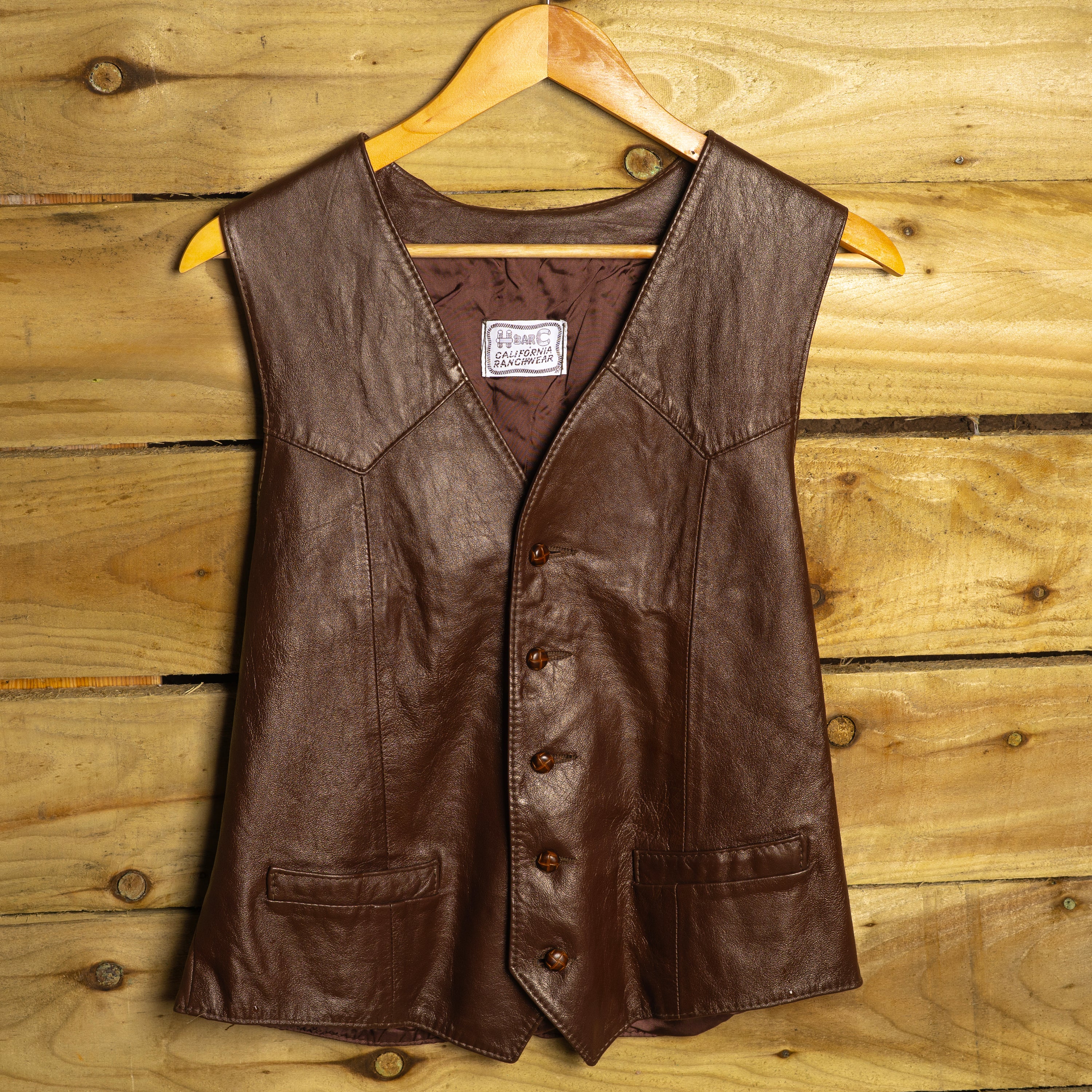 Vintage H Bar C California Ranchwear Brown Leather Waistcoat | Size S