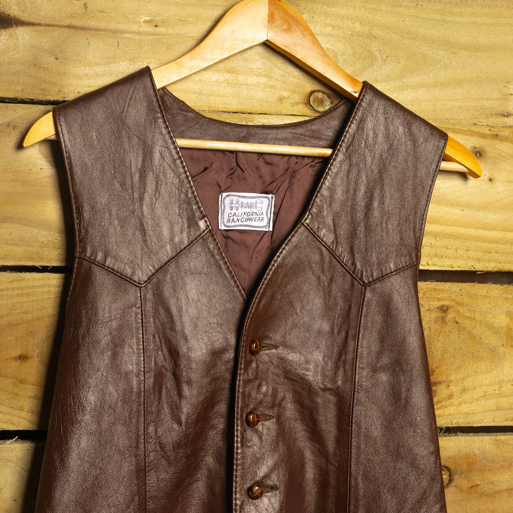 Vintage H Bar C California Ranchwear Brown Leather Waistcoat | Size S