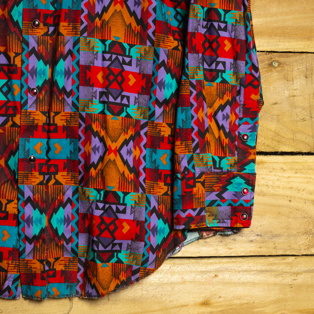 Vintage H Bar C California Ranchwear Multicoloured Print Cowboy Shirt with Pearl Snaps - Size XXL