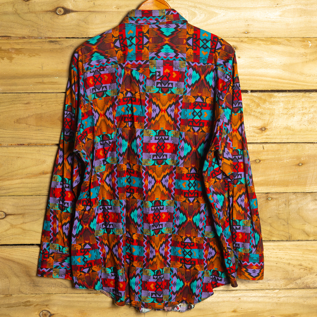 Vintage H Bar C California Ranchwear Multicoloured Print Cowboy Shirt with Pearl Snaps - Size XXL