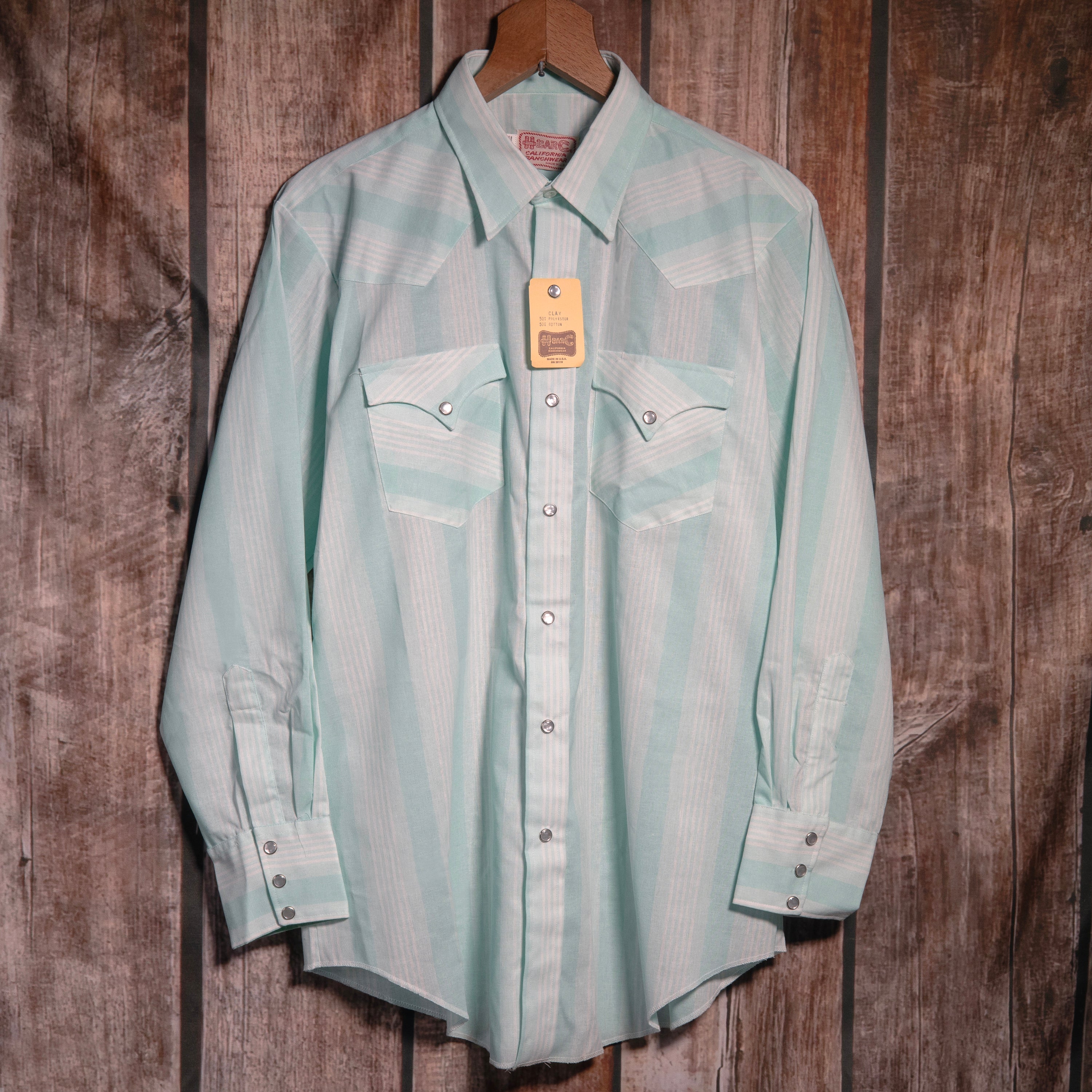 Vintage NWT H Bar C California Ranchwear Blue and White Striped Western Shirt