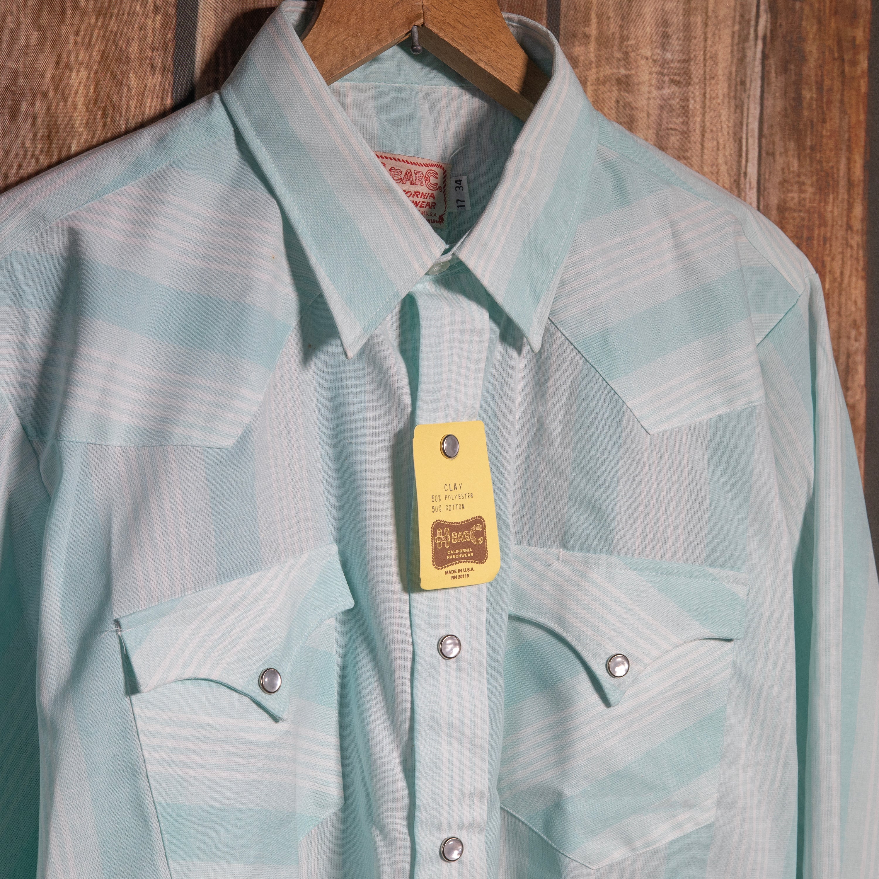 Vintage NWT H Bar C California Ranchwear Blue and White Striped Western Shirt
