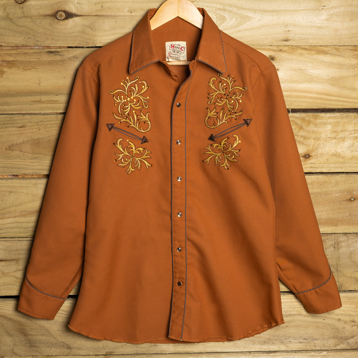 1970s H Bar C Eldorado Embroidered Rust Western Shirt M