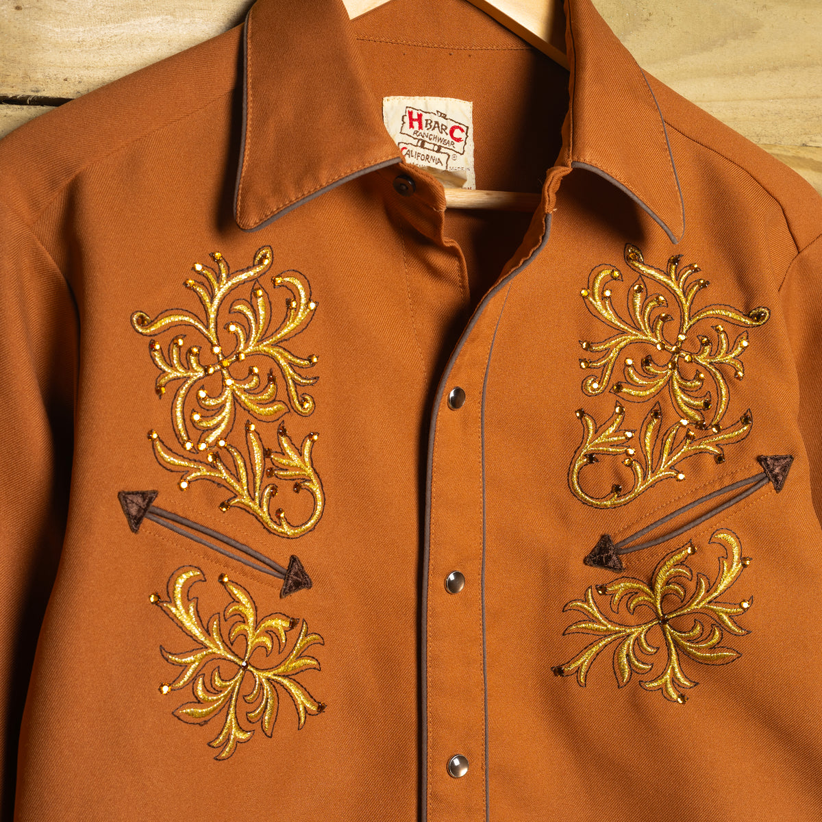 1970s H Bar C Eldorado Embroidered Rust Western Shirt M