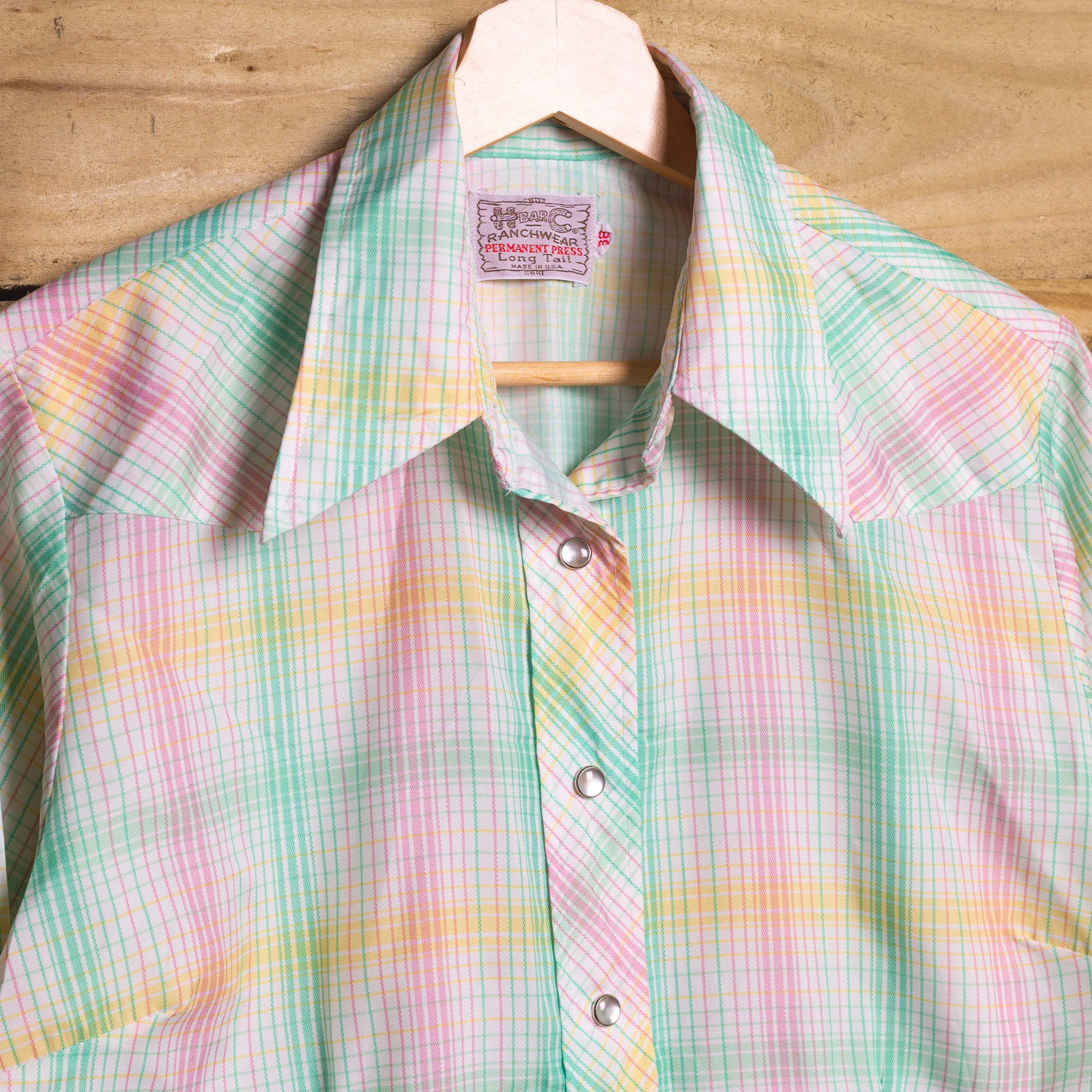 H Bar C California Ranchwear Vintage Women's Pastel Long Tail Western Shirt – Pearl Snaps – M (12–14)
