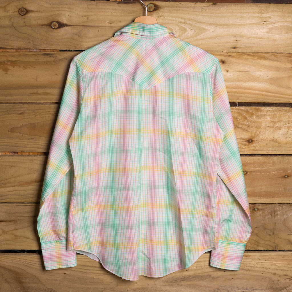 H Bar C California Ranchwear Vintage Women's Pastel Long Tail Western Shirt – Pearl Snaps – M (12–14)