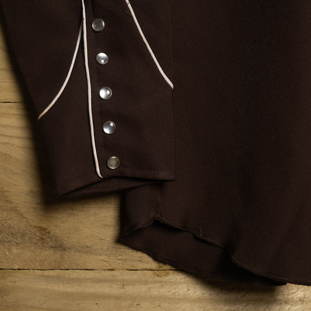 Vintage 1970s H Bar C California Ranchwear Brown Embroidered Cowboy Shirt with Pearl Snaps - Size Medium - Rodeo Joe's Western Wear