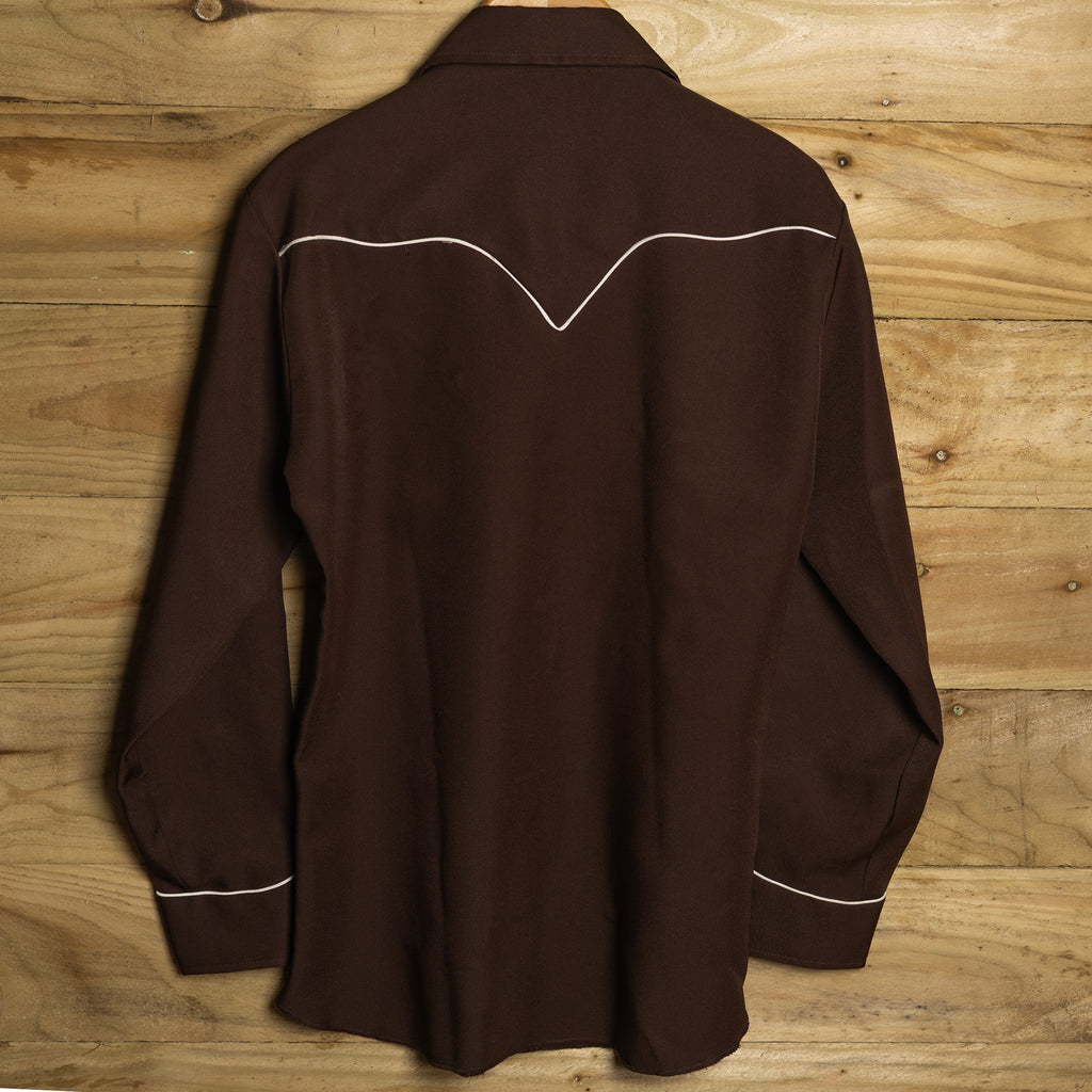 Vintage 1970s H Bar C California Ranchwear Brown Embroidered Cowboy Shirt with Pearl Snaps - Size Medium - Rodeo Joe's Western Wear