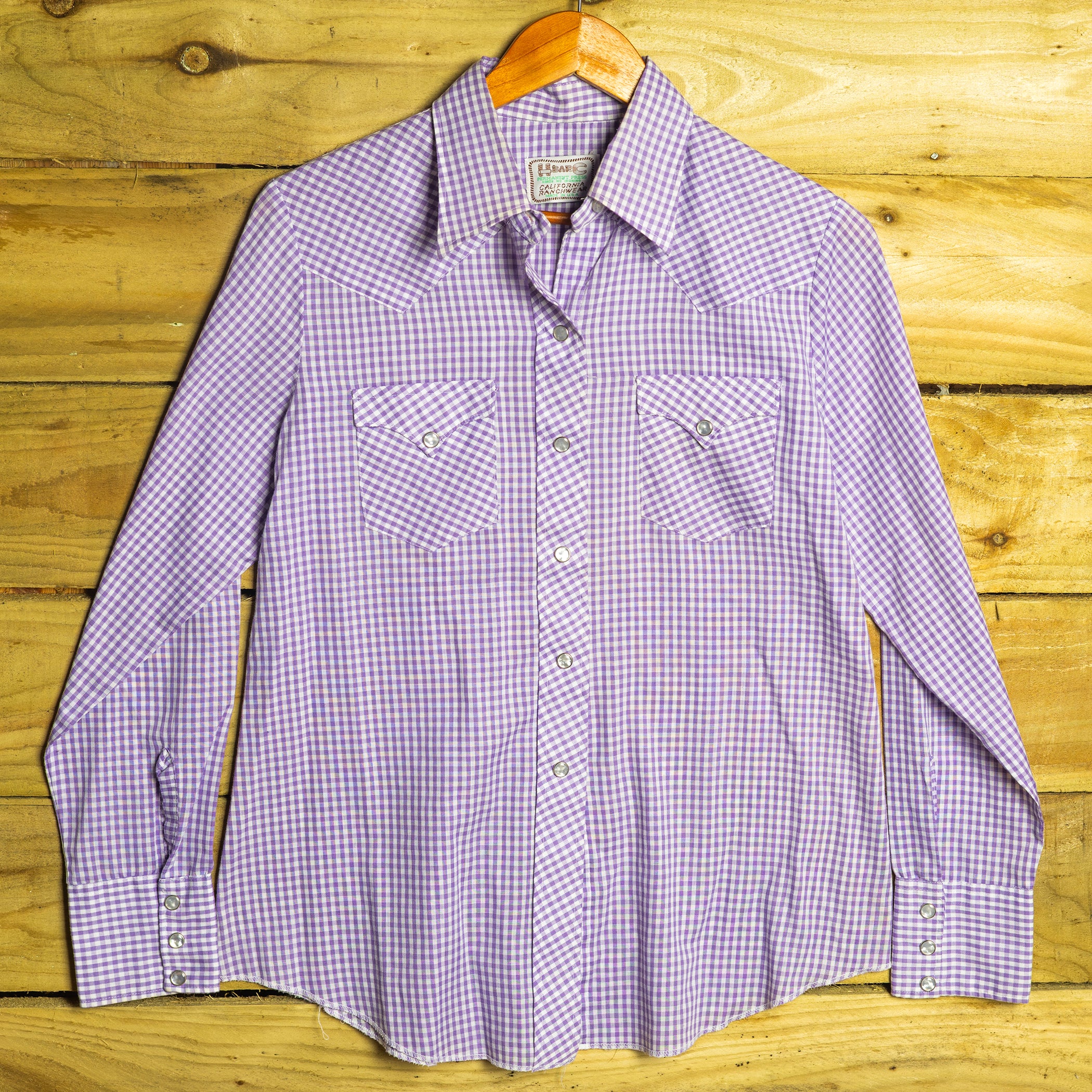 Vintage H Bar C Ranchwear Purple Gingham Western Shirt with Pearl Snaps - Size 12