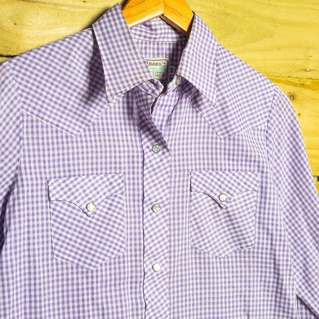 Vintage H Bar C Ranchwear Purple Gingham Western Shirt with Pearl Snaps - Size 12