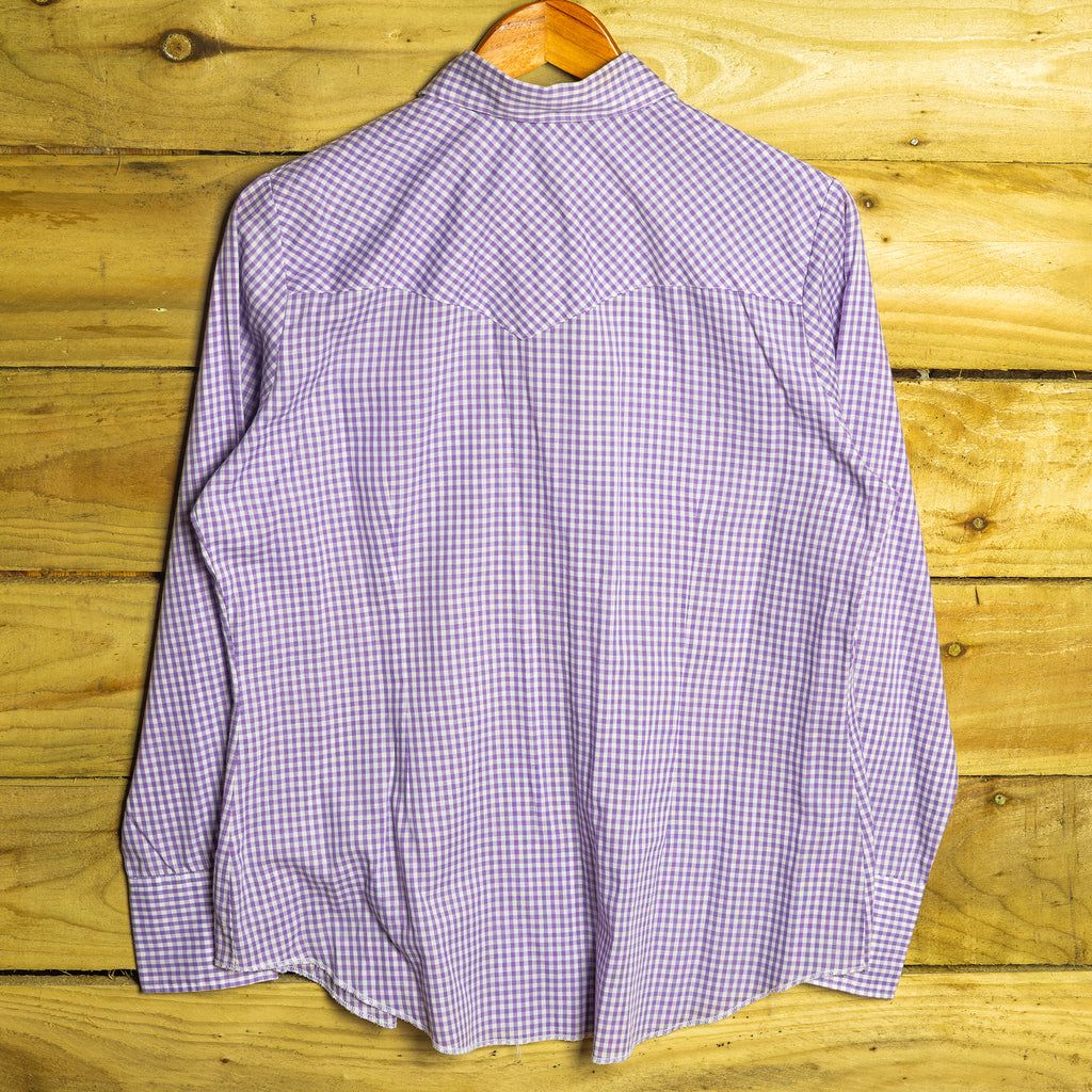 Vintage H Bar C Ranchwear Purple Gingham Western Shirt with Pearl Snaps - Size 12