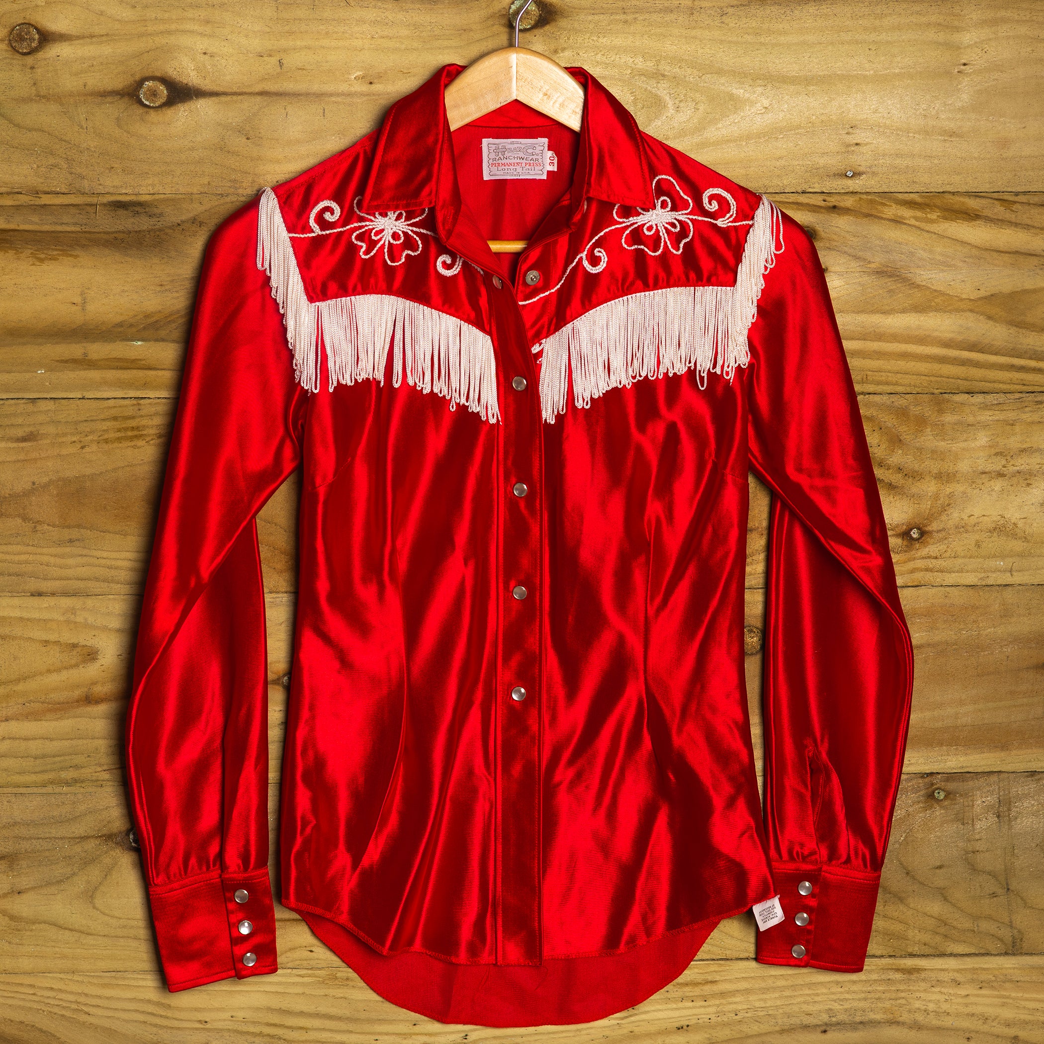 1970s Vintage H Bar C California Ranchwear Red Embroidered Western Shirt