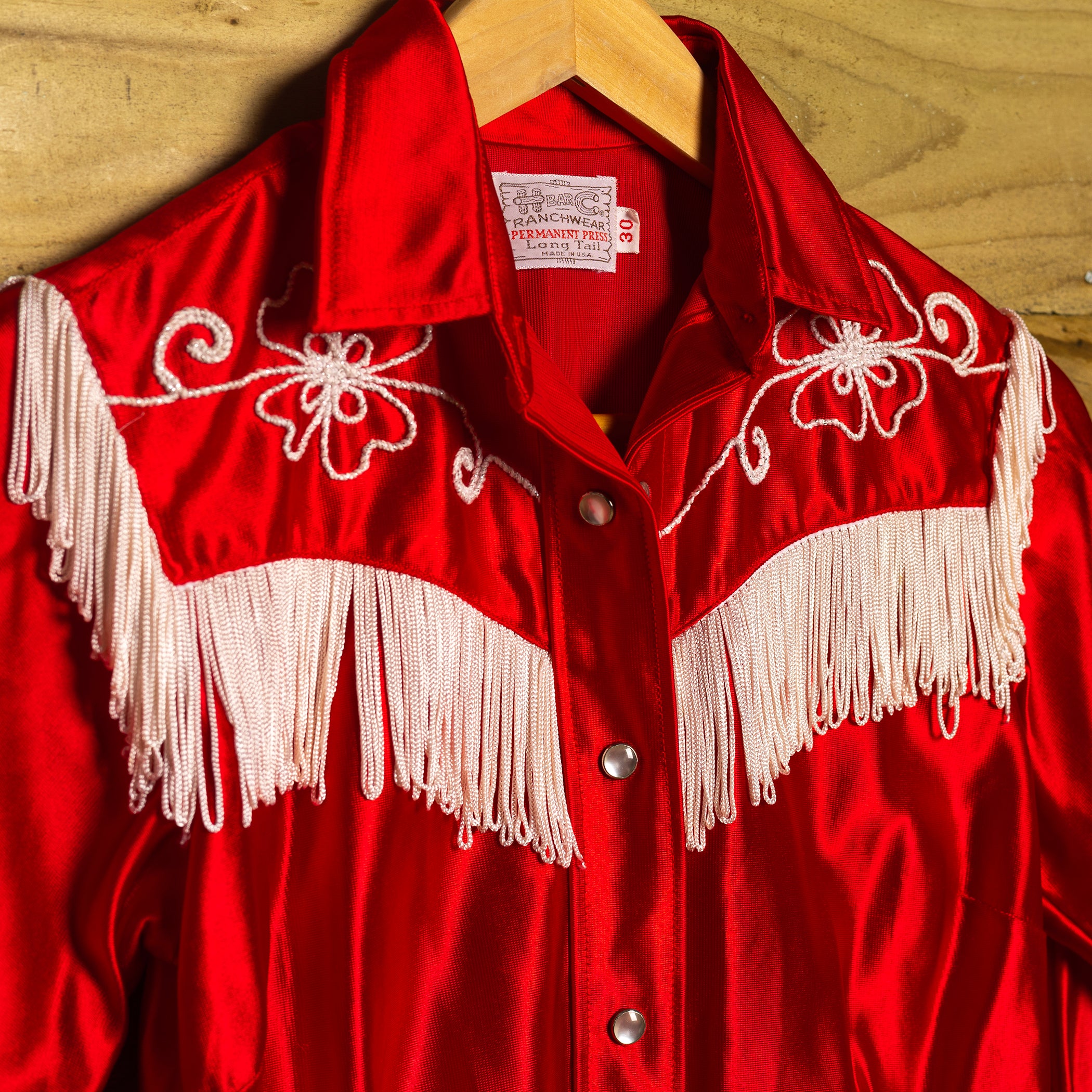 1970s Vintage H Bar C California Ranchwear Red Embroidered Western Shirt