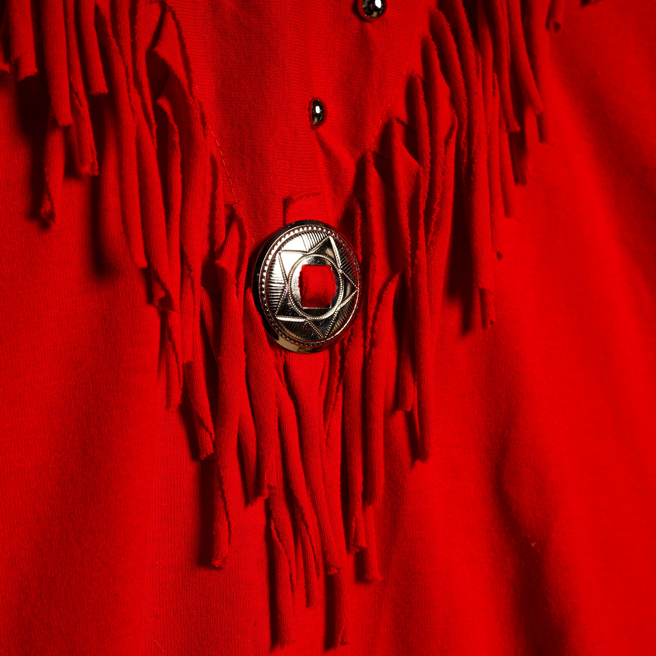 1980s H Bar C California Ranchwear Red Fringe Western Shirt with Metal Studs — S/M