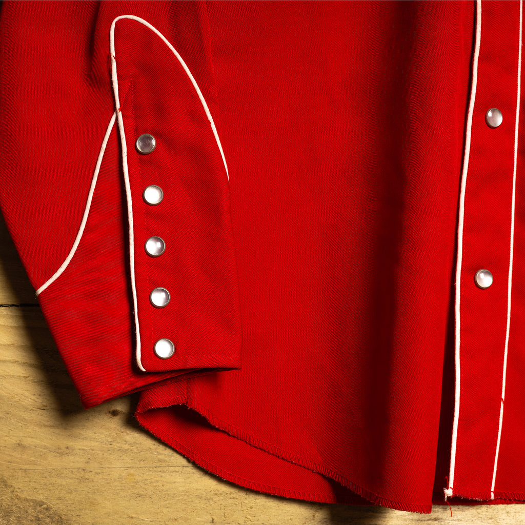 Vintage H Bar C California Ranchwear Red Embroidered Western Shirt - Longtail - Pearl Snaps - Size M (12-14)