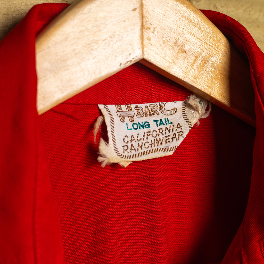 Vintage H Bar C California Ranchwear Red Embroidered Western Shirt - Longtail - Pearl Snaps - Size M (12-14)