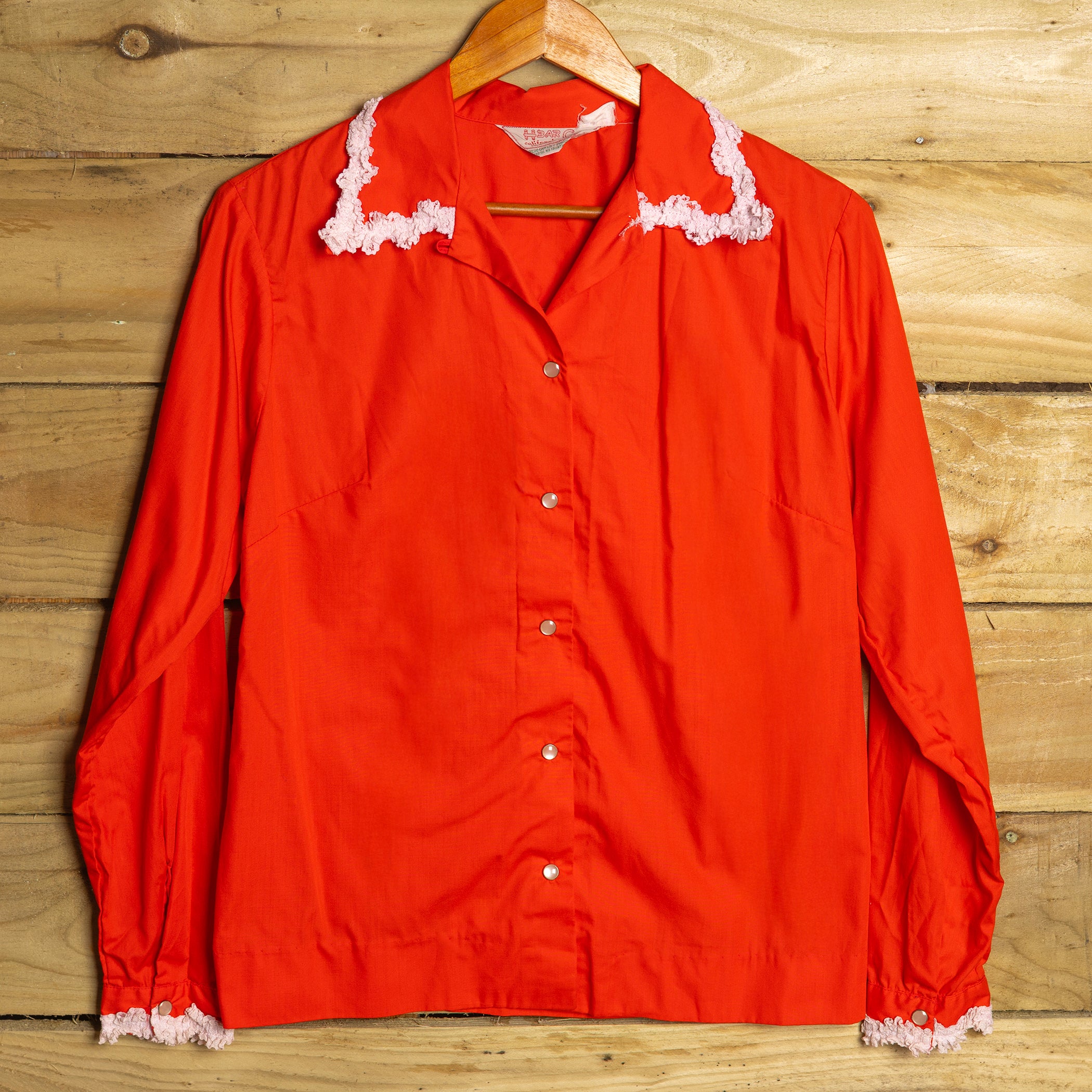 Vintage 1970s H Bar C Red Cowgirl Blouse with White Detail - Size M/10