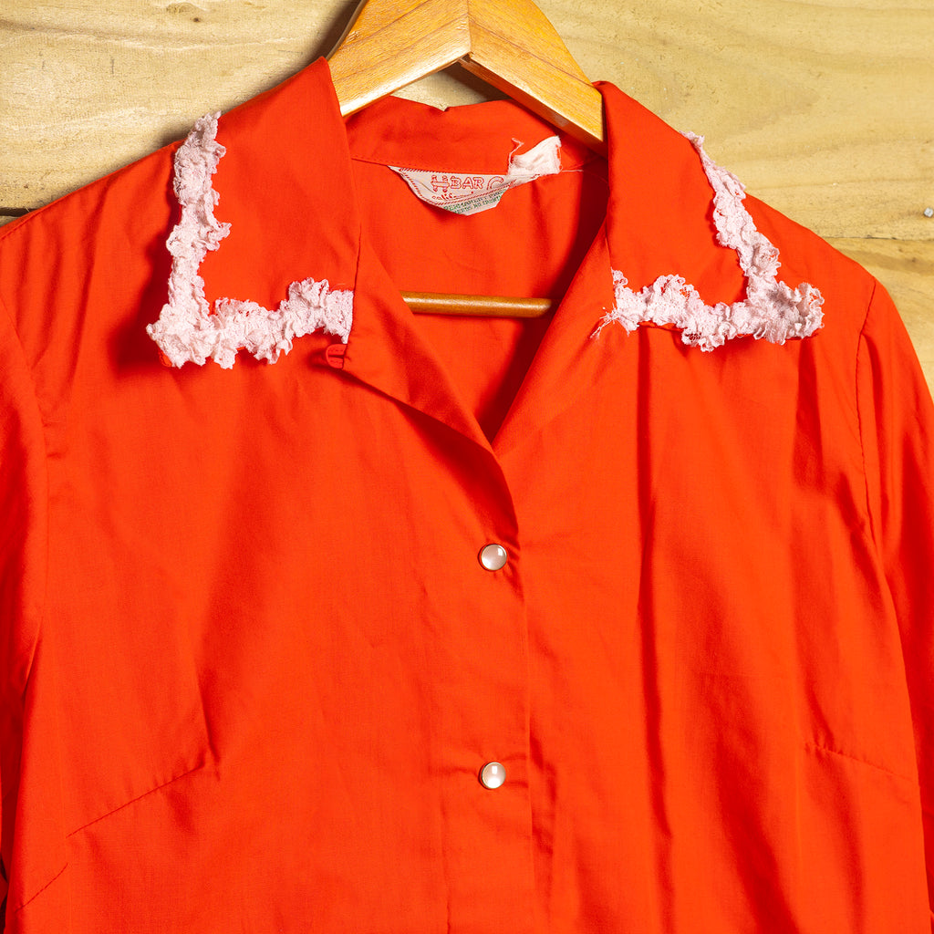 Vintage 1970s H Bar C Red Cowgirl Blouse with White Detail - Size M/10