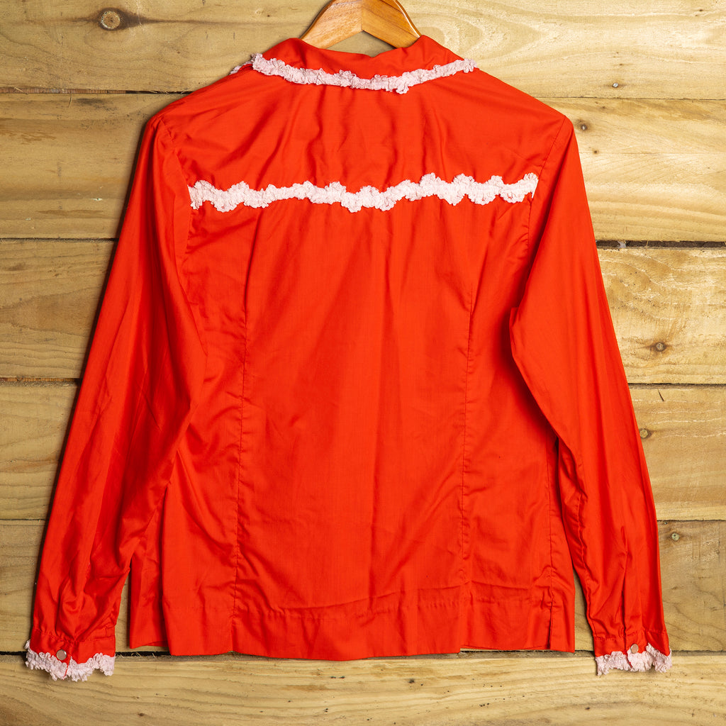 Vintage 1970s H Bar C Red Cowgirl Blouse with White Detail - Size M/10