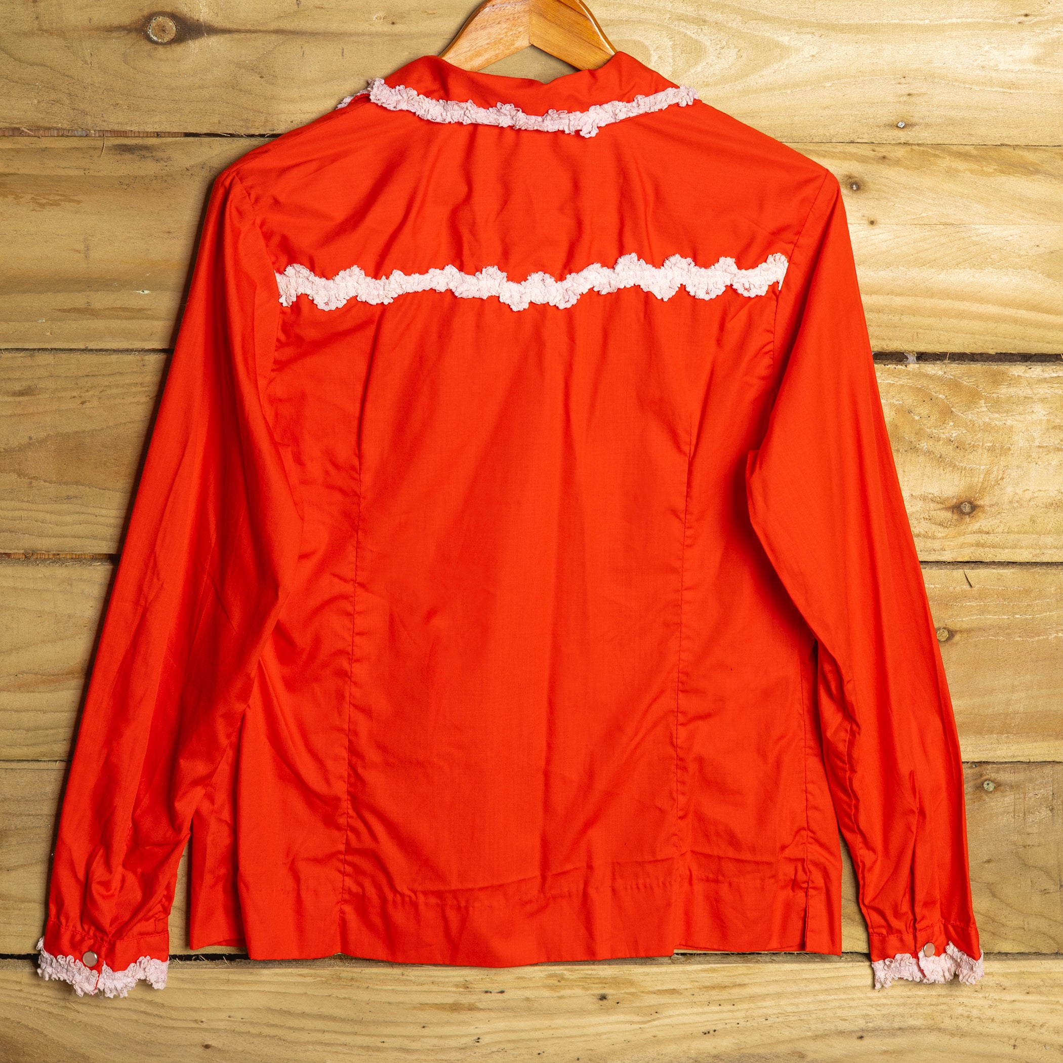Vintage 1970s H Bar C Red Cowgirl Blouse with White Detail - Size M/10