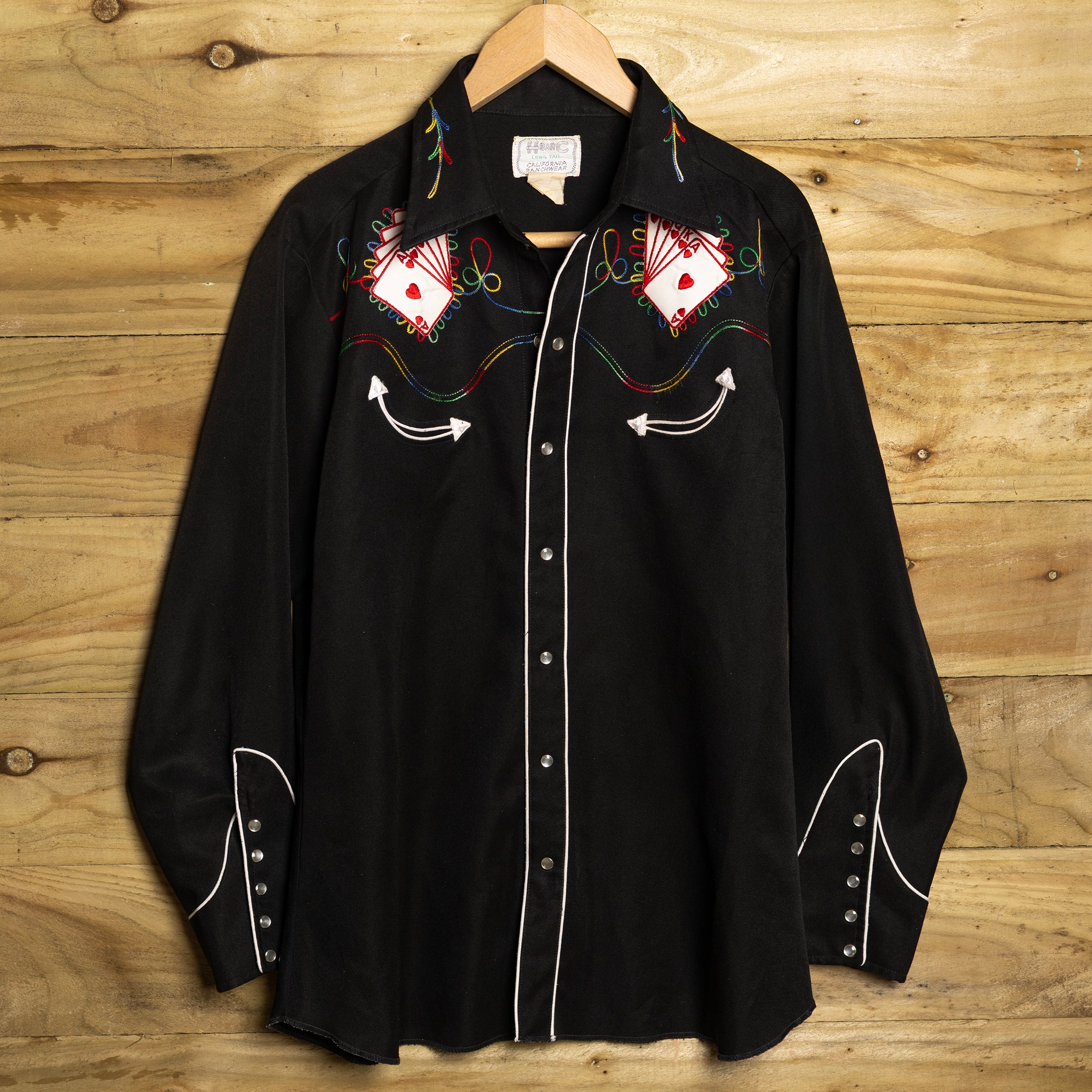 Vintage 1970s H Bar C California Ranchwear Black Royal Flush Cowboy Shirt XL