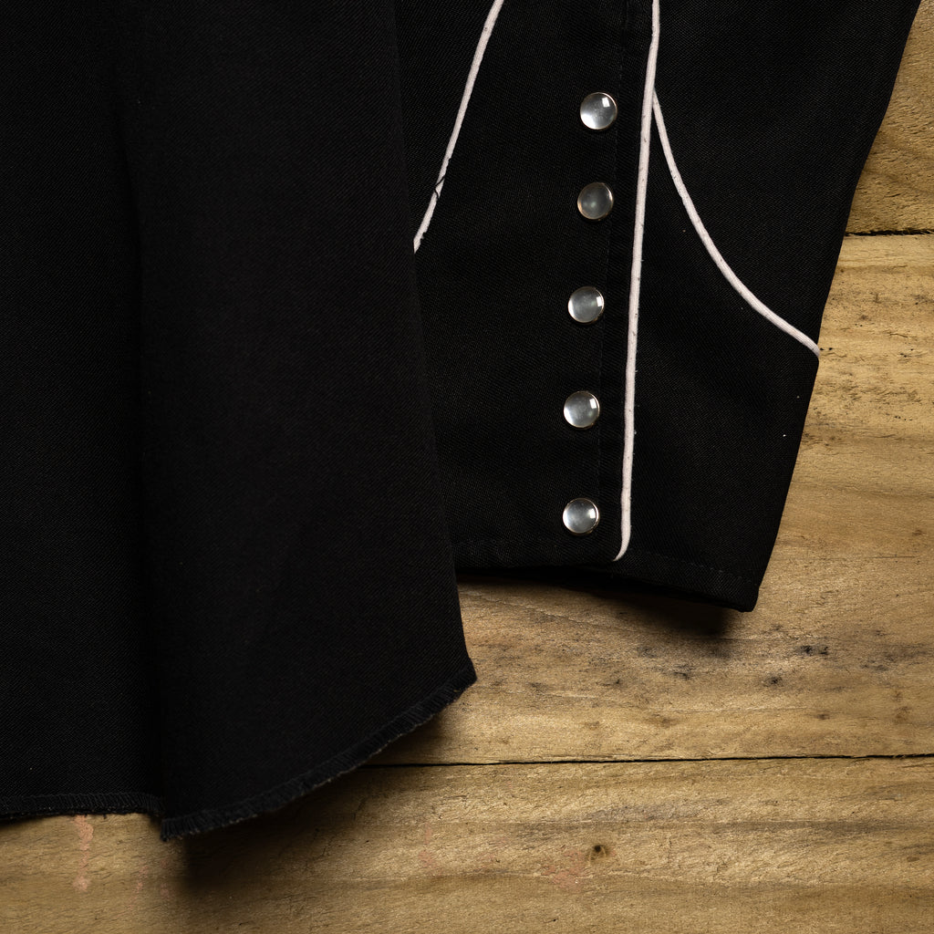 Vintage 1970s H Bar C California Ranchwear Black Royal Flush Embroidered Cowboy Shirt with Pearl Snaps - Size XL - Rodeo Joe's Western Wear