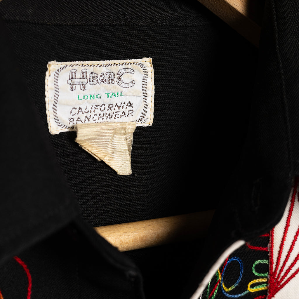 Vintage 1970s H Bar C California Ranchwear Black Royal Flush Embroidered Cowboy Shirt with Pearl Snaps - Size XL - Rodeo Joe's Western Wear