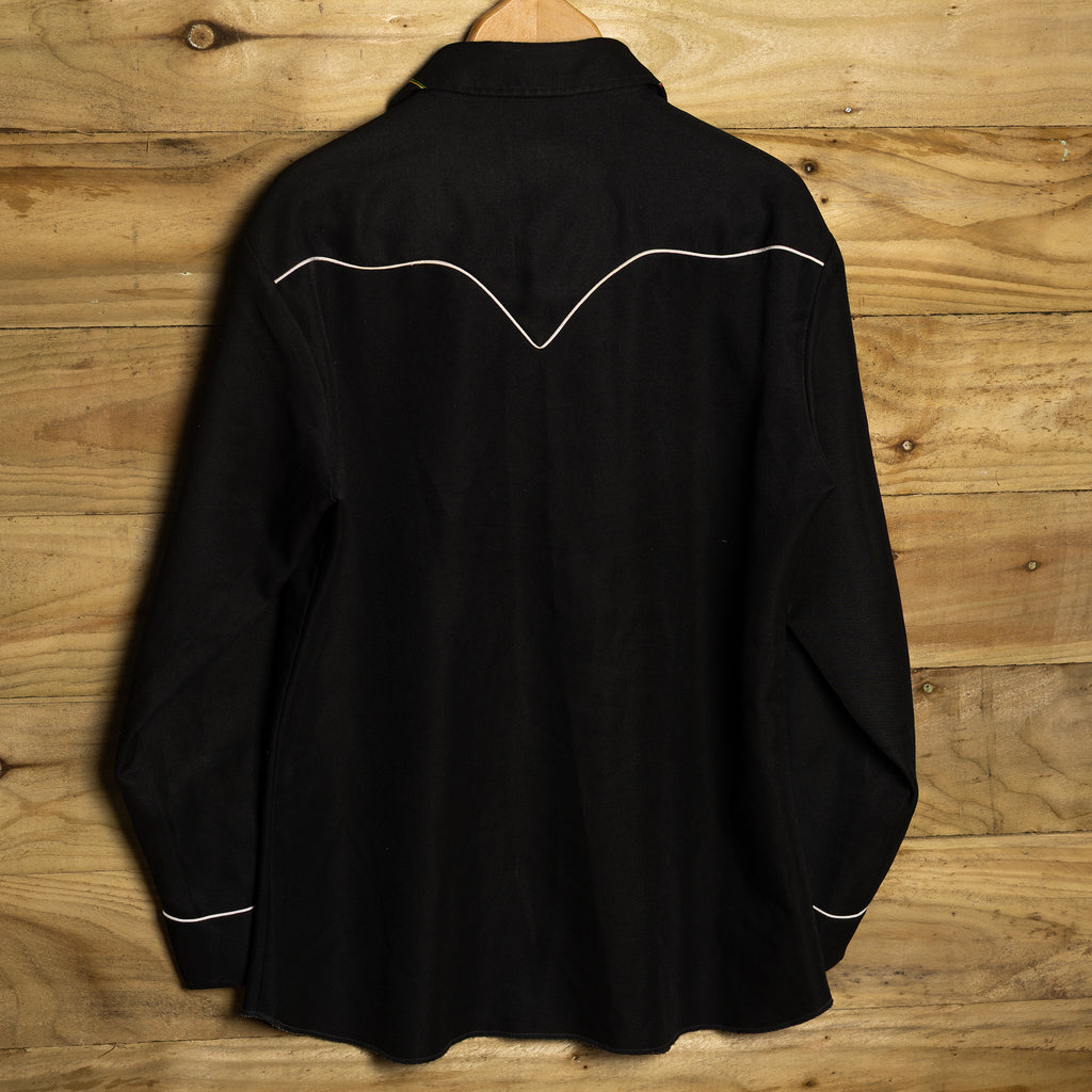 Vintage 1970s H Bar C California Ranchwear Black Royal Flush Embroidered Cowboy Shirt with Pearl Snaps - Size XL - Rodeo Joe's Western Wear