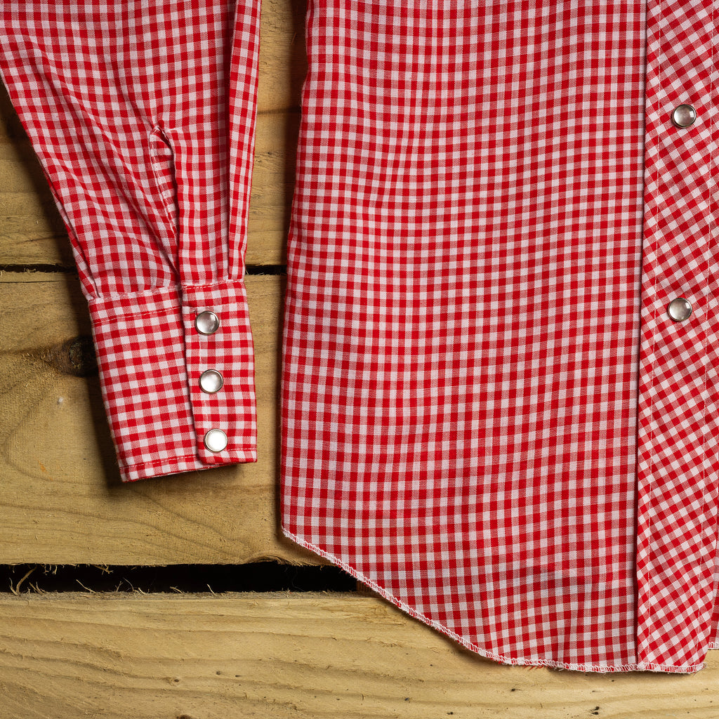 Vintage H Bar C California Ranchwear Red & White Gingham Cowgirl Shirt with Pearl Snaps & Sawtooth Pockets — S