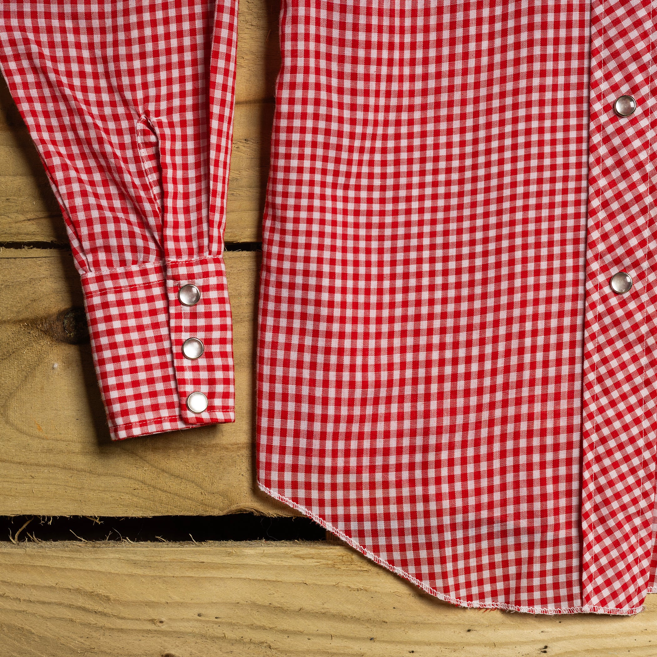 Vintage H Bar C California Ranchwear Red & White Gingham Cowgirl Shirt with Pearl Snaps & Sawtooth Pockets — S