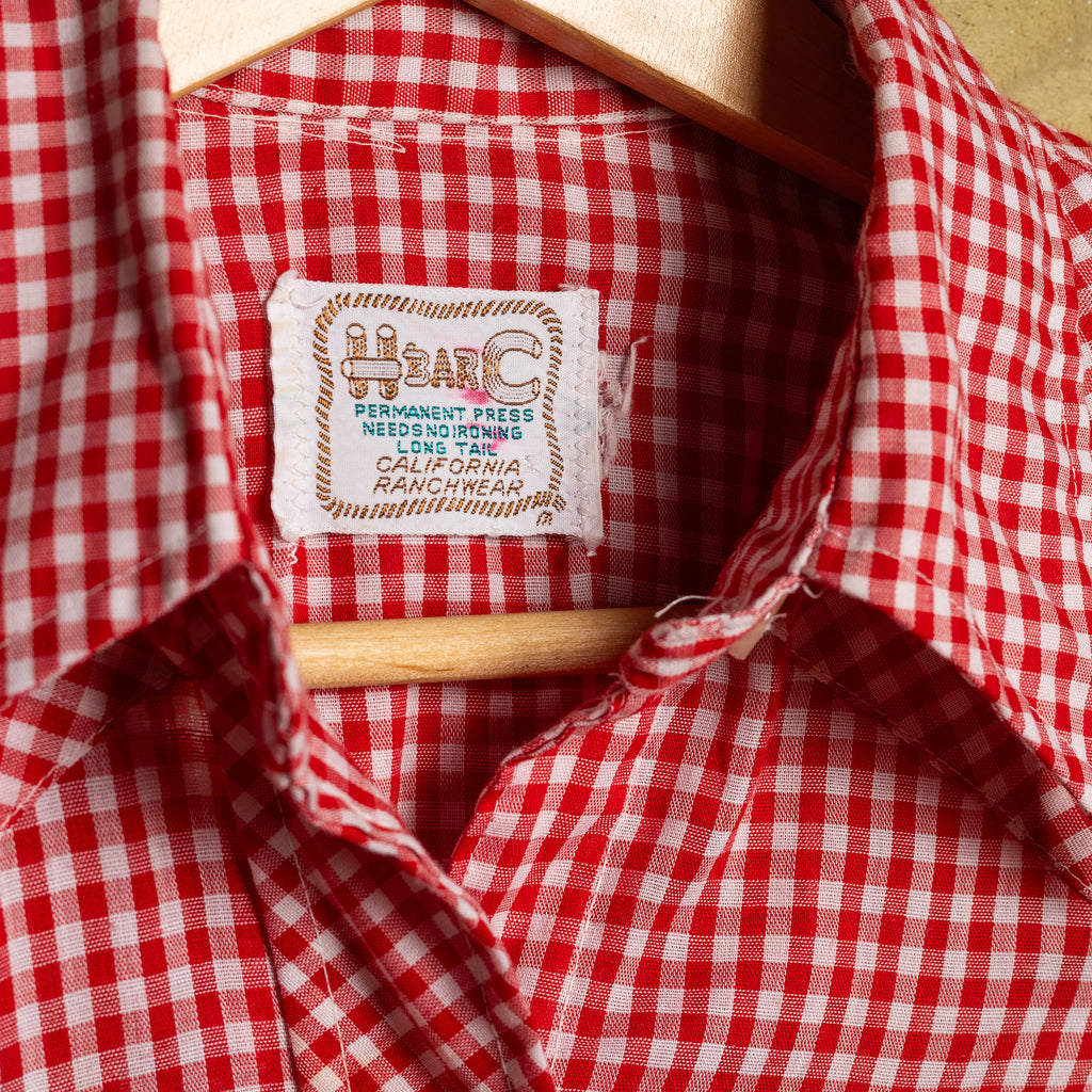 Vintage H Bar C California Ranchwear Red & White Gingham Cowgirl Shirt with Pearl Snaps & Sawtooth Pockets — S