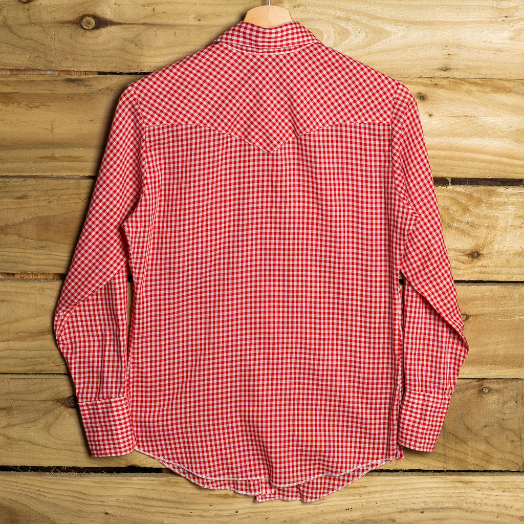 Vintage H Bar C California Ranchwear Red & White Gingham Cowgirl Shirt with Pearl Snaps & Sawtooth Pockets — S