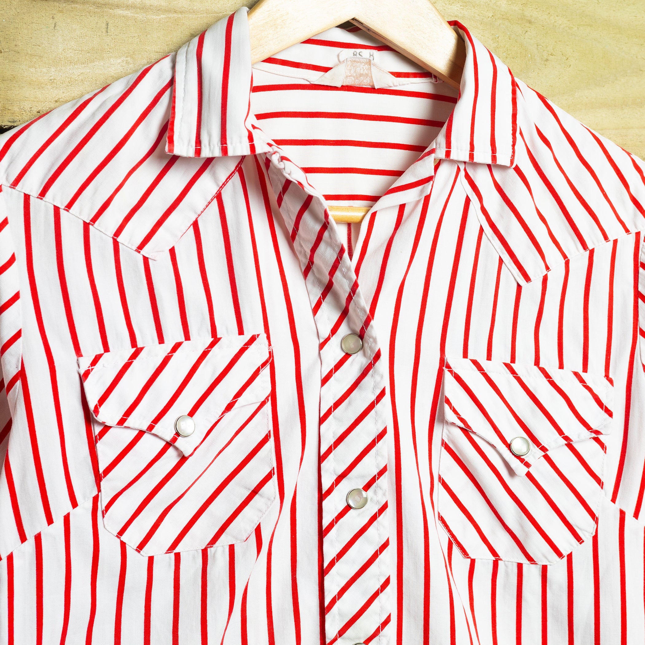 Vintage H Bar C California Ranchwear Red & White Striped Western Shirt — S (8-10)