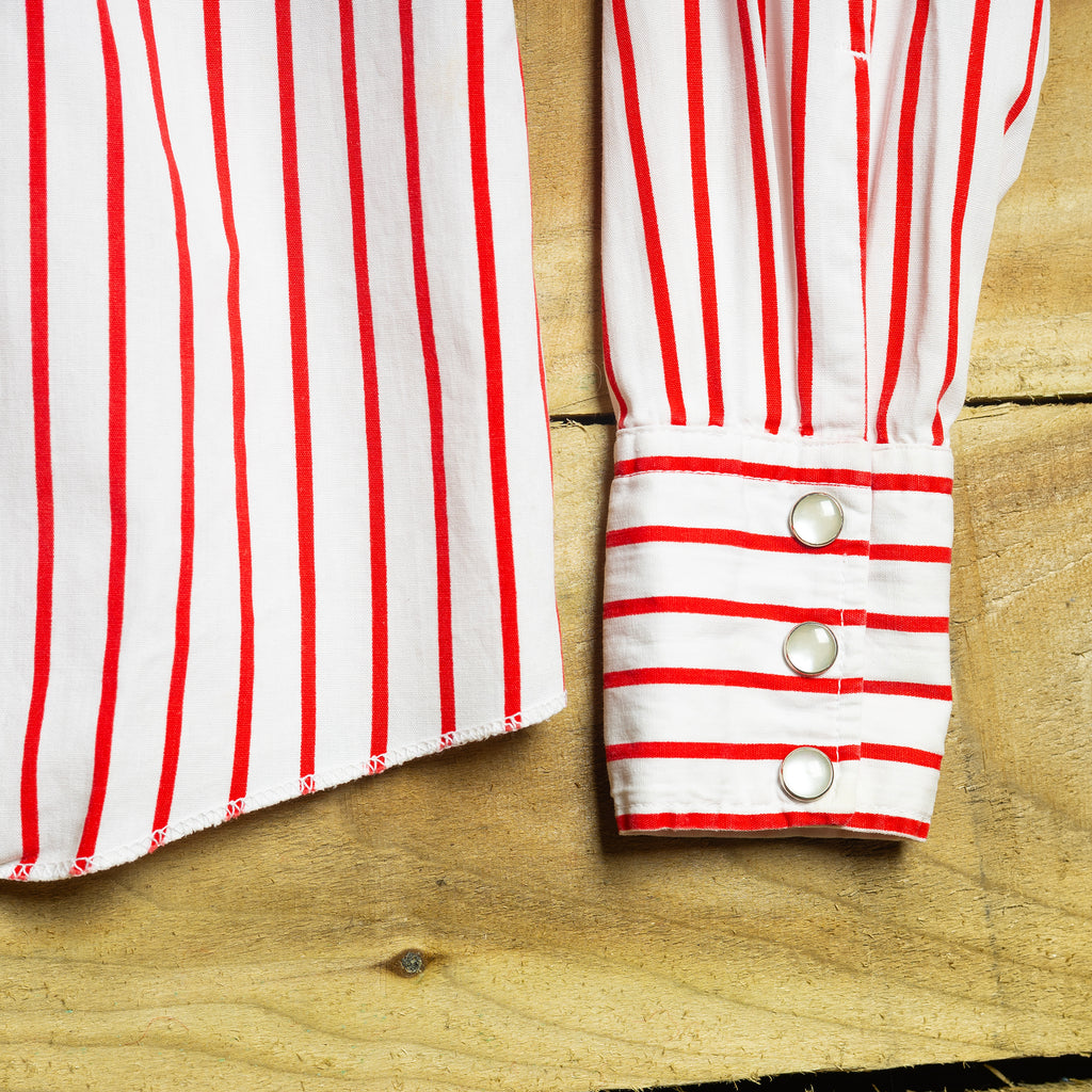 Vintage H Bar C California Ranchwear Red & White Striped Western Shirt — S (8-10)