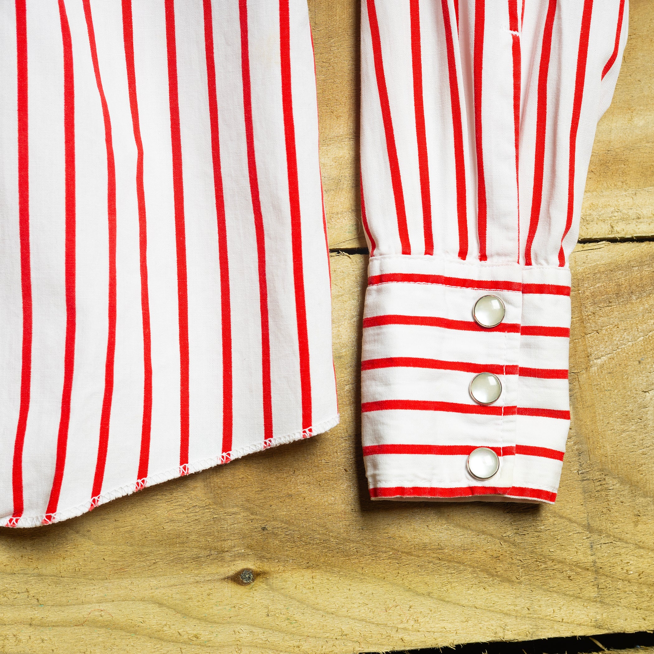 Vintage H Bar C California Ranchwear Red & White Striped Western Shirt — S (8-10)