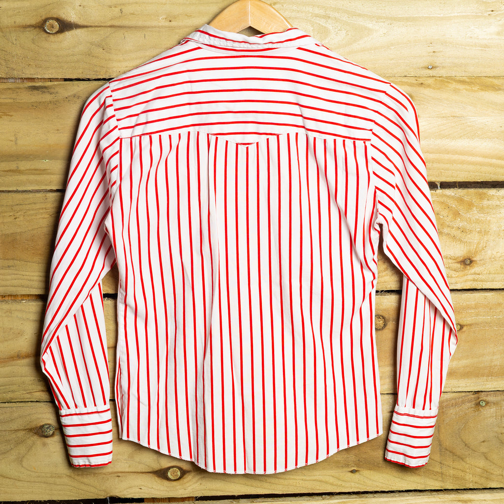 Vintage H Bar C California Ranchwear Red & White Striped Western Shirt — S (8-10)