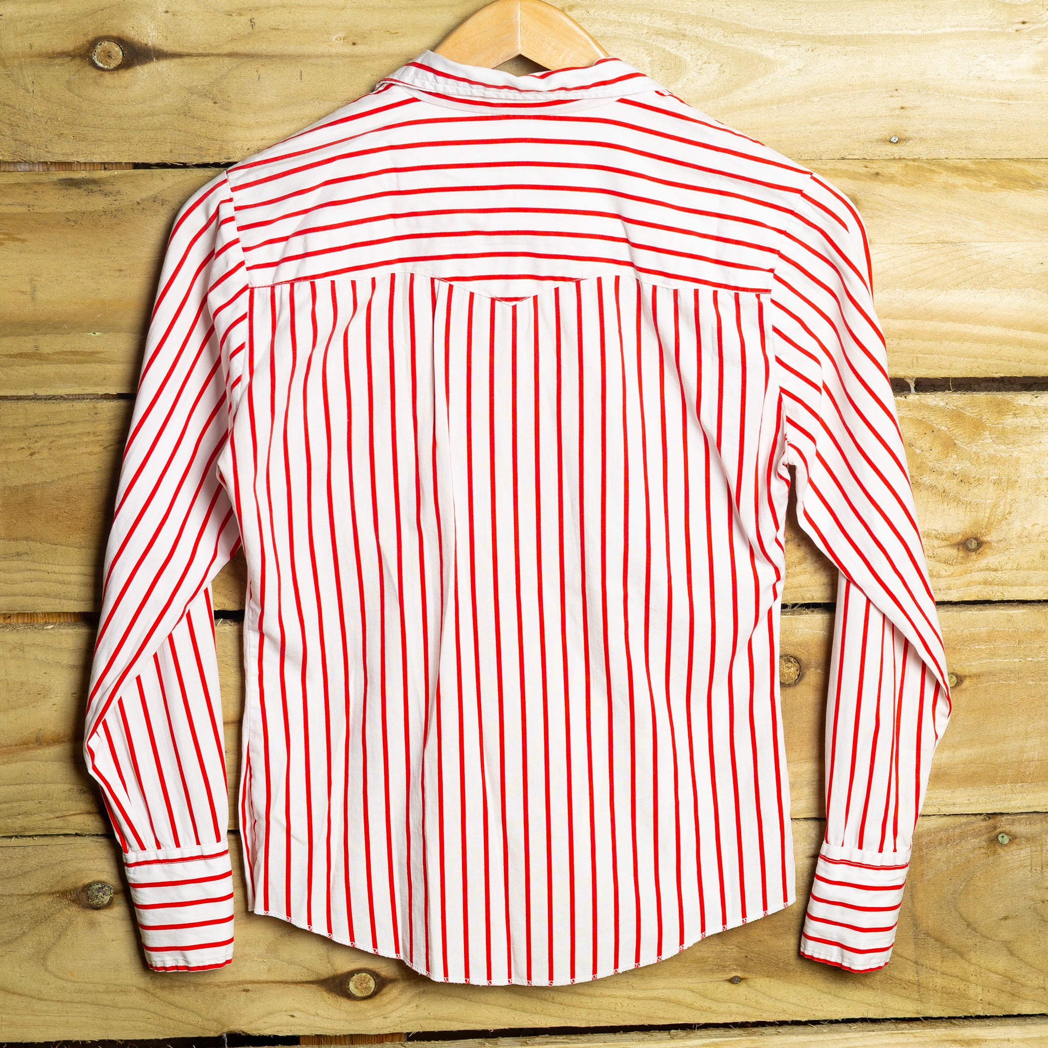 Vintage H Bar C California Ranchwear Red & White Striped Western Shirt — S (8-10)