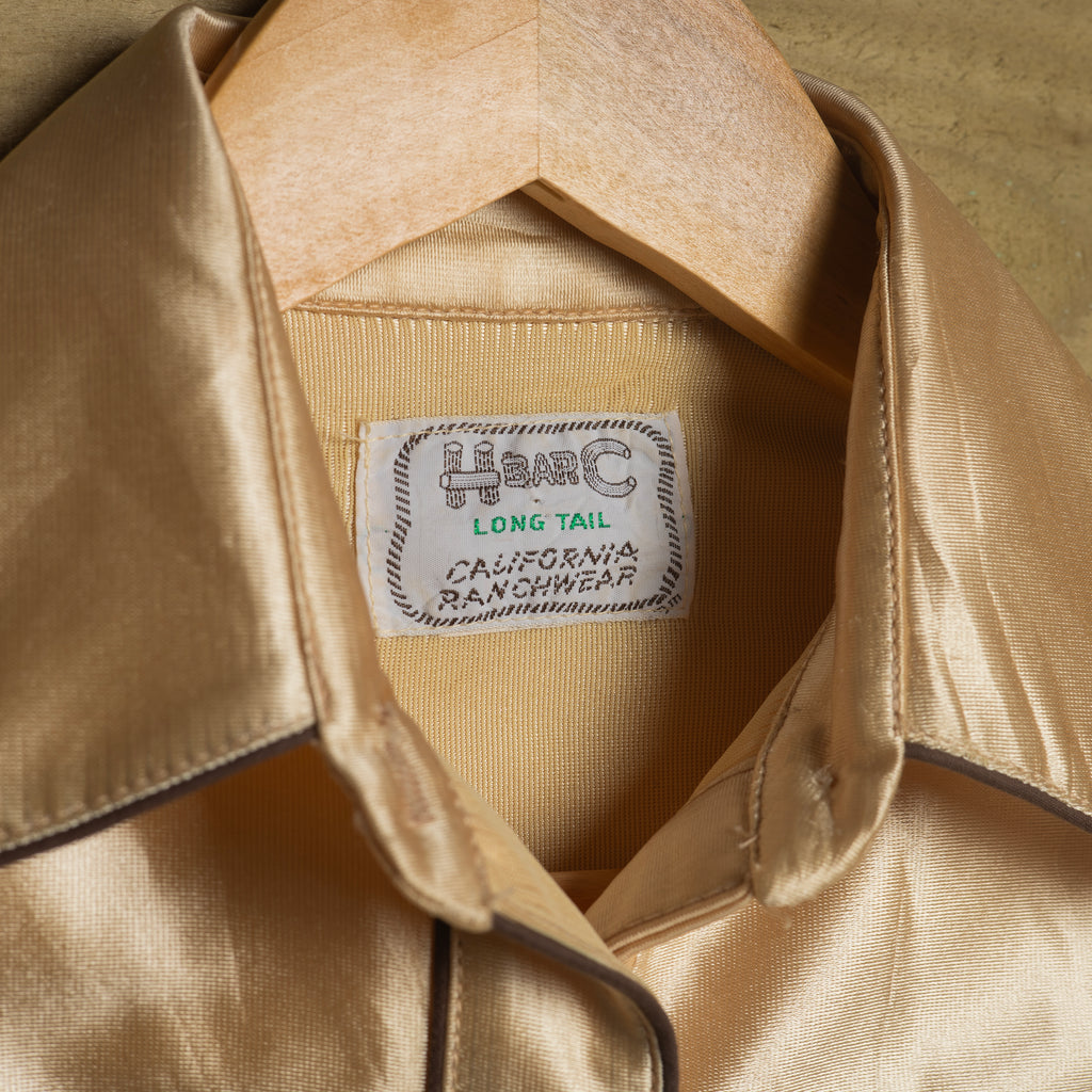 Vintage 1970s H Bar C Champagne Satin Pearl Snap Western Shirt – S 8–10