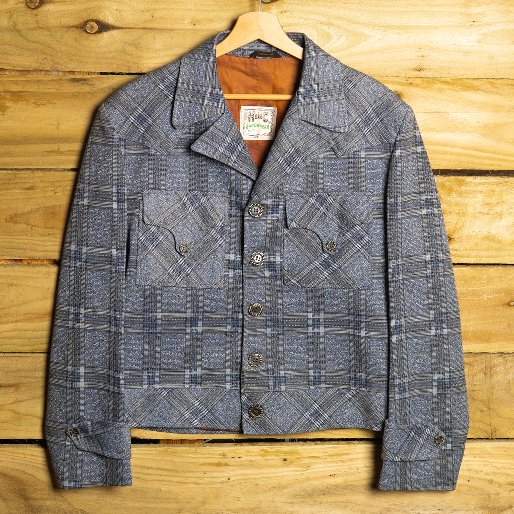 1950s/60s H Bar C California Ranchwear Blue & Grey Plaid Western Jacket – S/M