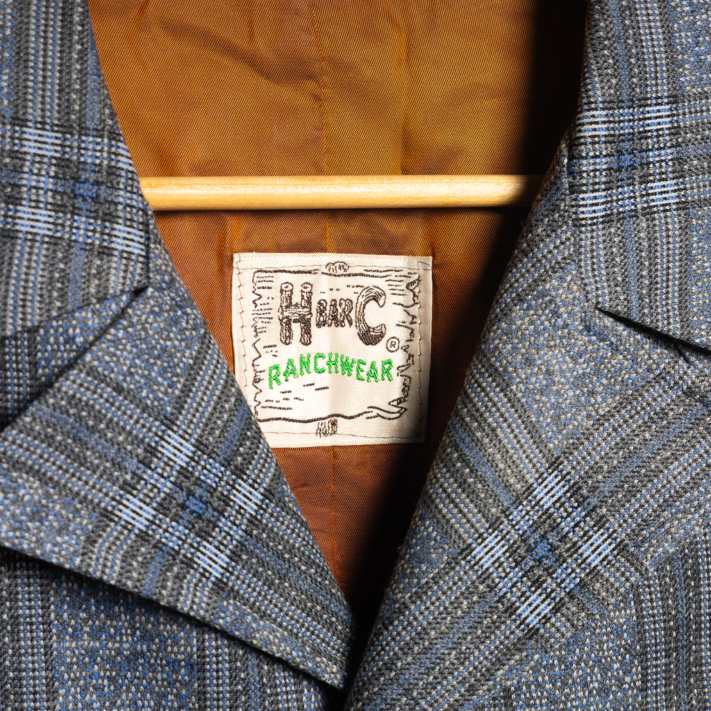 1950s/60s H Bar C California Ranchwear Blue & Grey Plaid Western Jacket – S/M