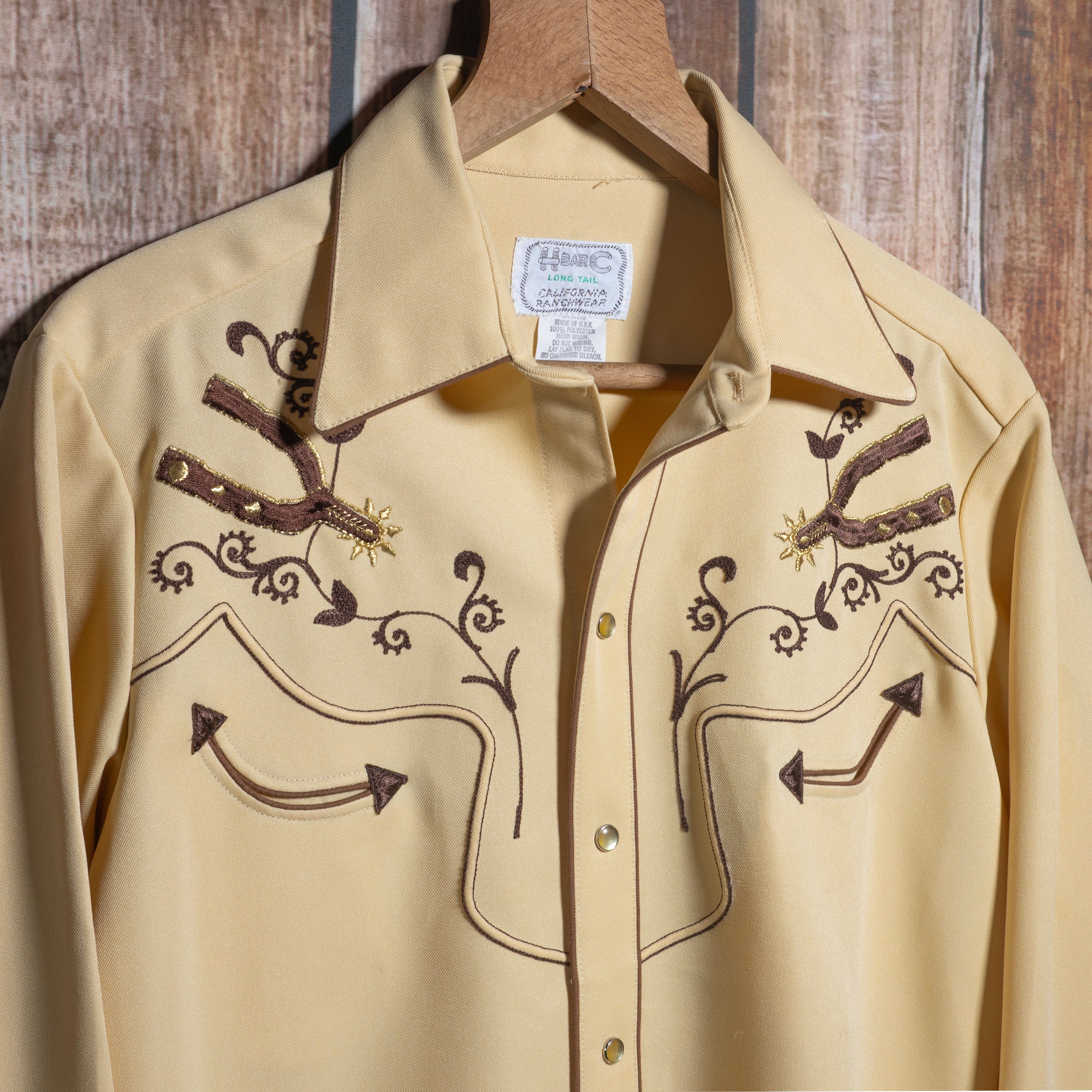1970s Vintage H Bar C California Ranchwear Yellow and Brown Embroidered Western Shirt