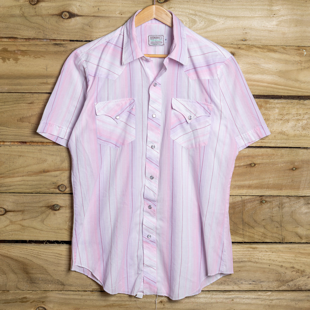 Vintage H Bar C California Ranchwear Pink Striped Pearl Snap Short Sleeve Western Shirt – Size L