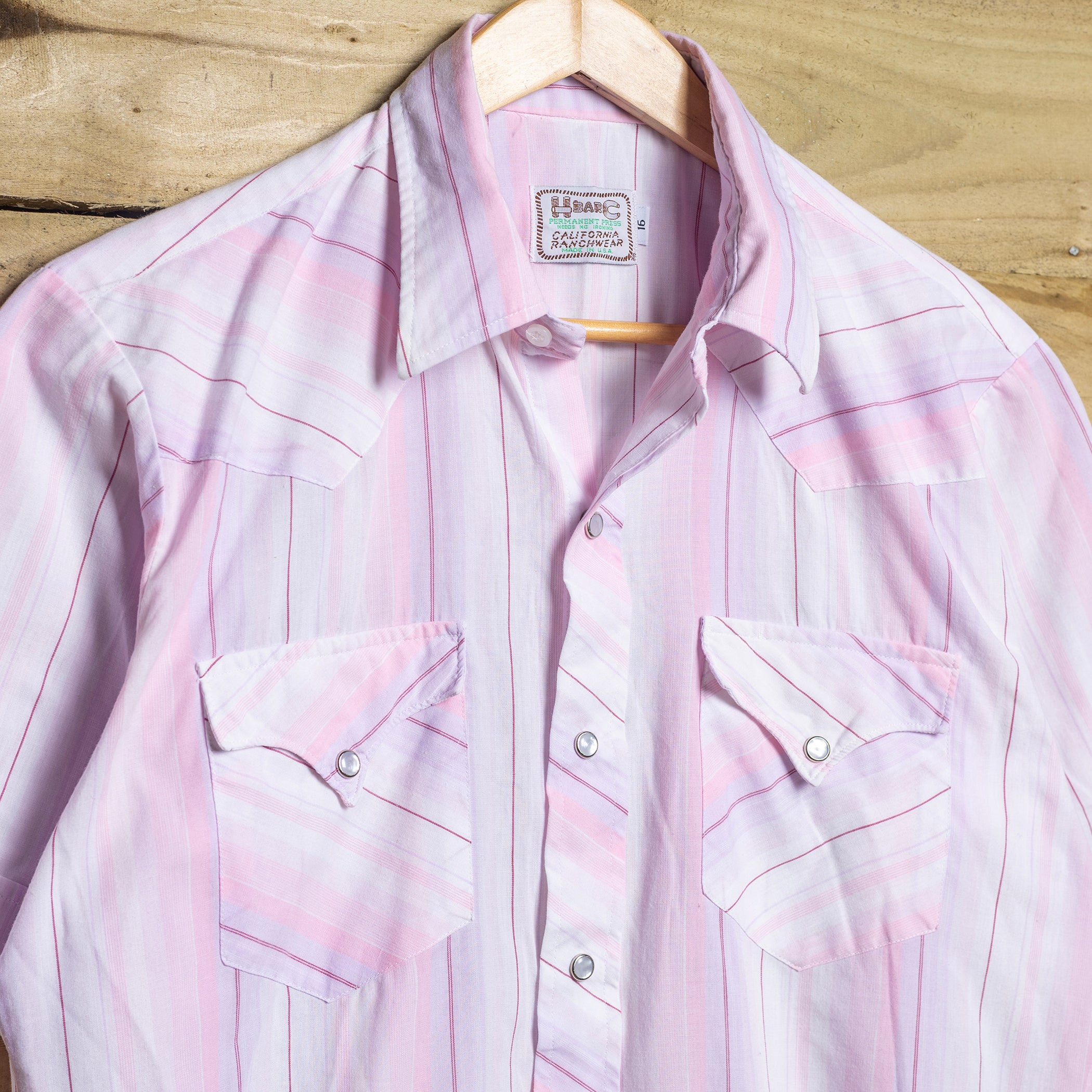 Vintage H Bar C California Ranchwear Pink Striped Pearl Snap Short Sleeve Western Shirt – Size L
