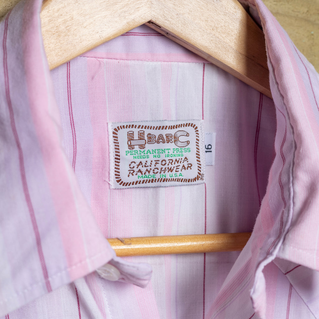 Vintage H Bar C California Ranchwear Pink Striped Pearl Snap Short Sleeve Western Shirt – Size L