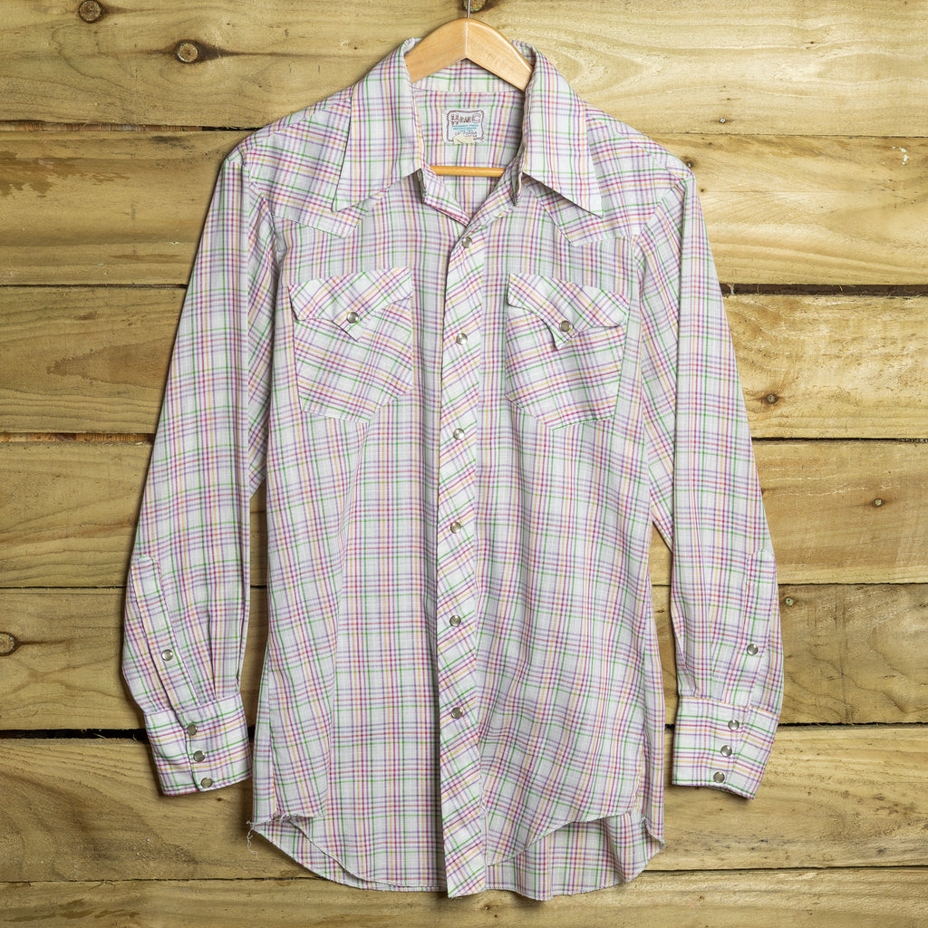 Vintage H Bar C California Ranchwear Striped Pearl Snap Longtail Shirt – Size L–XL