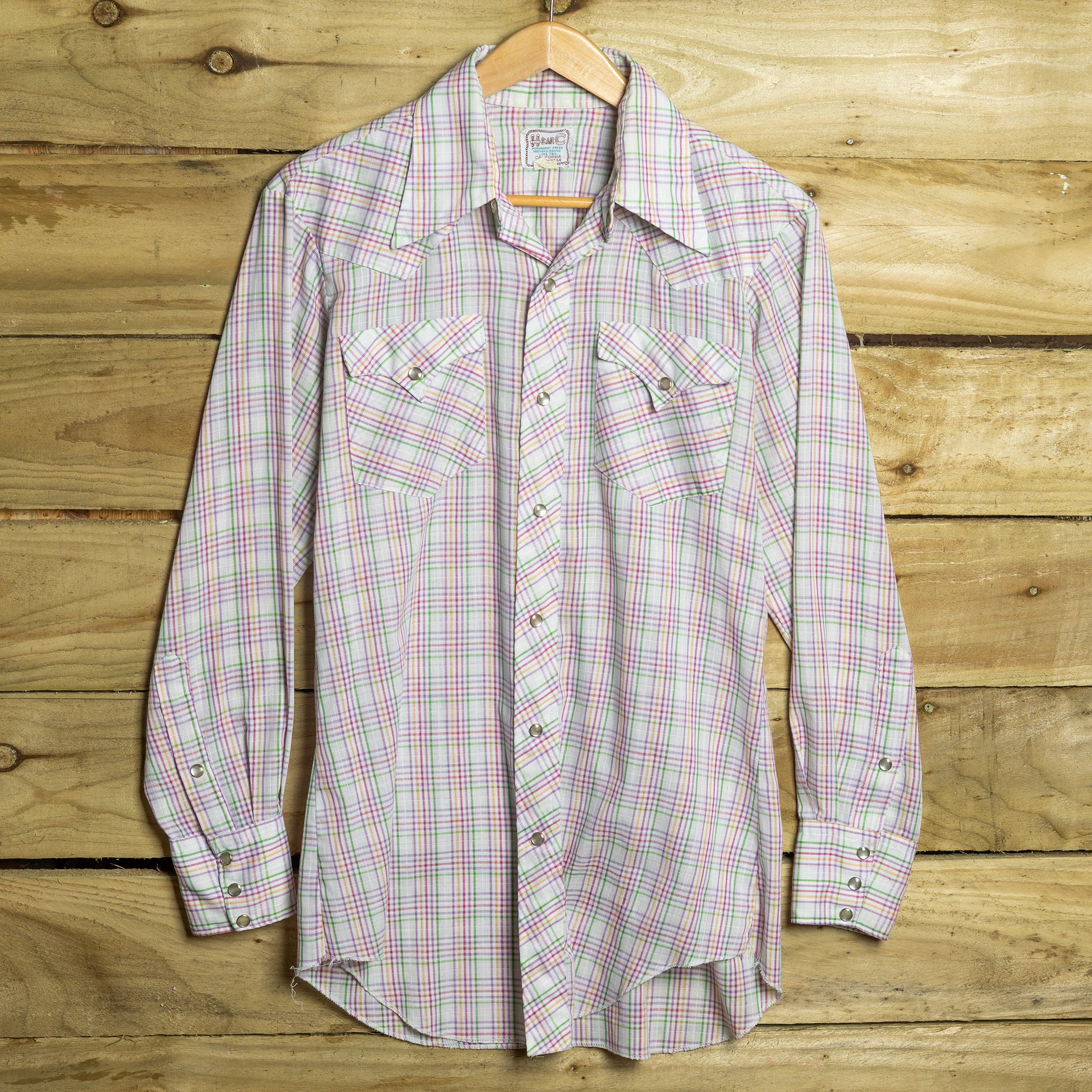 Vintage H Bar C California Ranchwear Striped Pearl Snap Longtail Shirt – Size L–XL