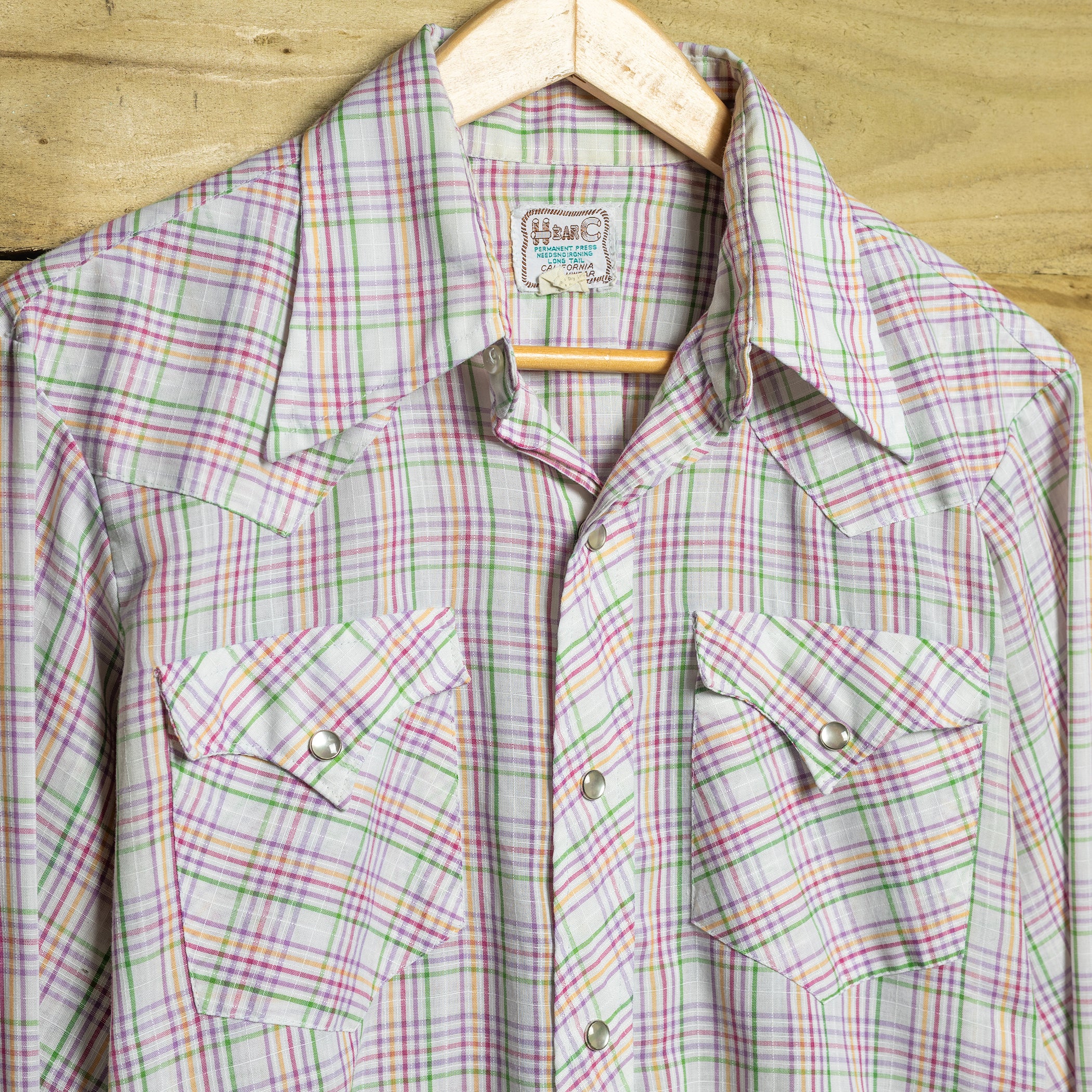 Vintage H Bar C California Ranchwear Striped Pearl Snap Longtail Shirt – Size L–XL